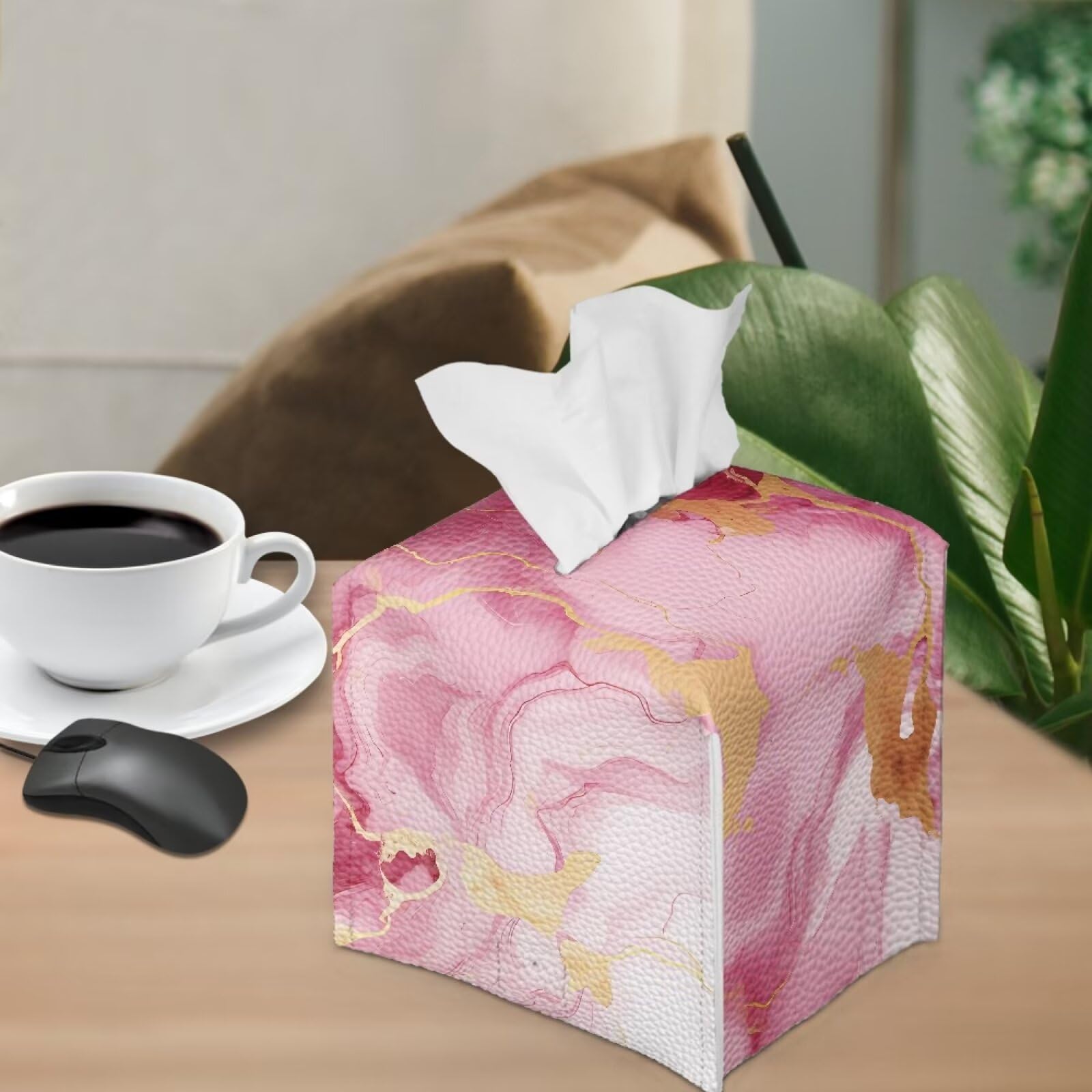 Tutolipy Tissue Box Cover Decorative Holder Pu Leather Square Novelty Case Dispenser For End Table, Office Desk, Nightstand, Hom