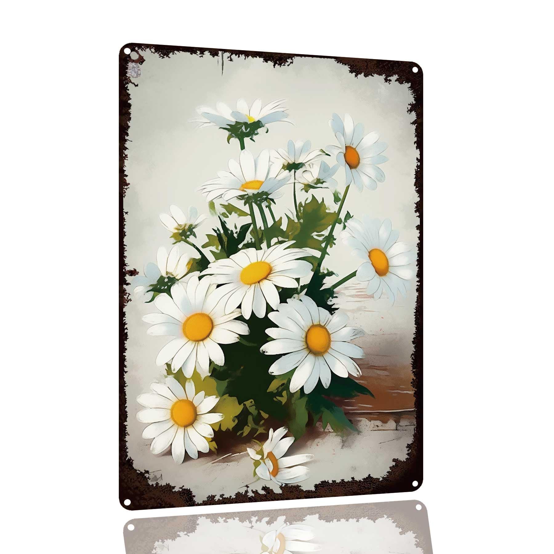 SANTUKEY Vintage Tin Signs Flowers White Daisy Metal Sign Retro Flower Wall Decor for Home Cafes Office Store Pubs Club Sign Gif