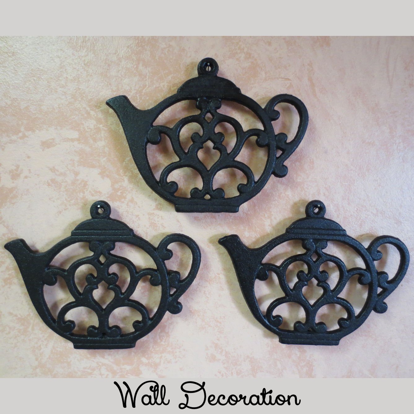 Teapot Cast Iron Trivet For Hot Pots & Kitchen & Dining Table, Gift For Home, Metal Wall Art & Home Decor, 2 Or More For Set, Bl