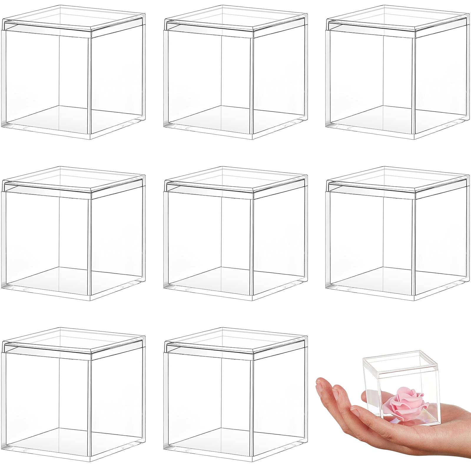 Blulu 8 Pieces Clear Acrylic Plastic Jewelry Box Mini Storage Box Mini Cube Containers With Lids Storage Candy Box For Candy Pil