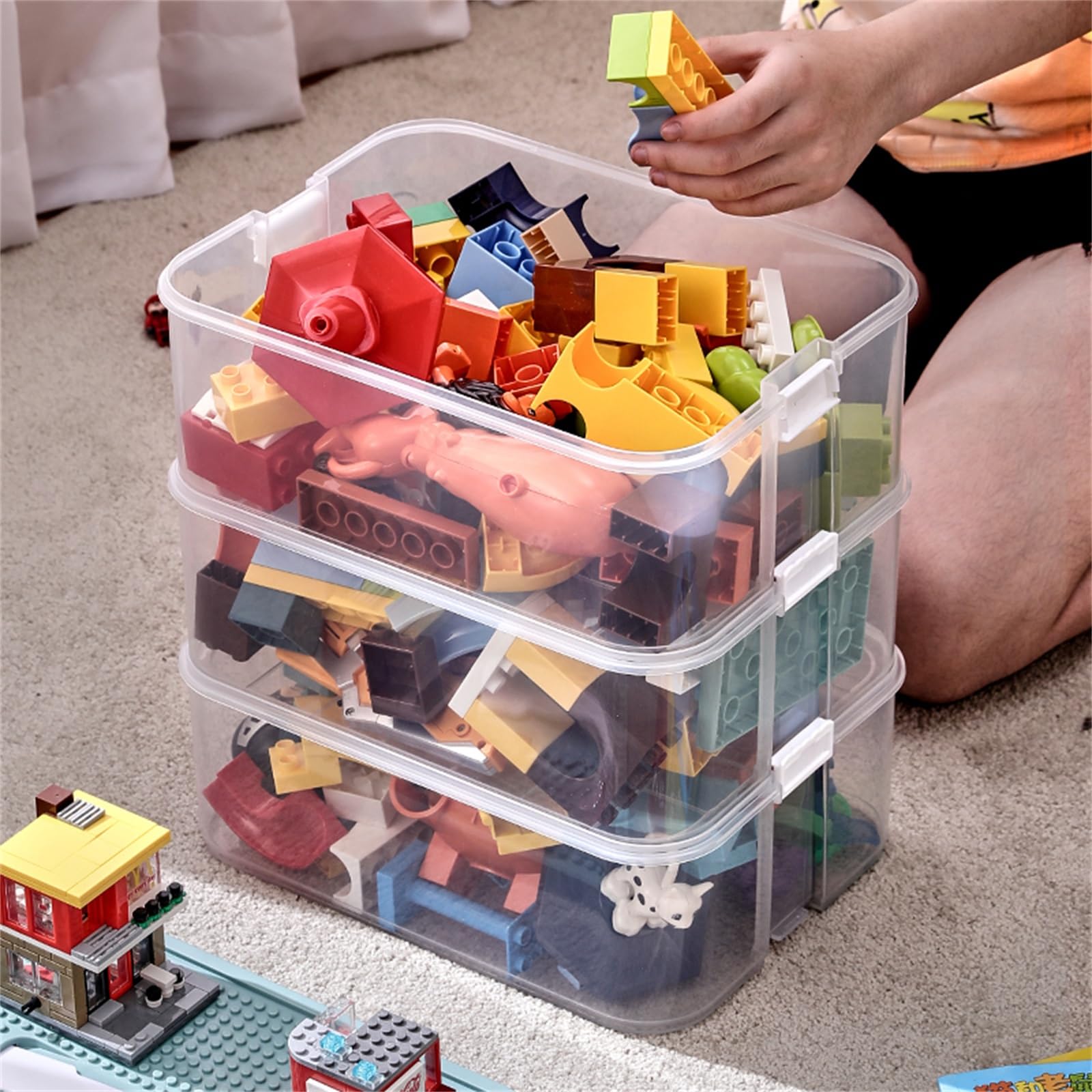 Toy Storage Organizer for Lego, 3 Tier Stackable Storage Bin Transparent Building Bricks Puzzle Craft Plastic Container Organizi