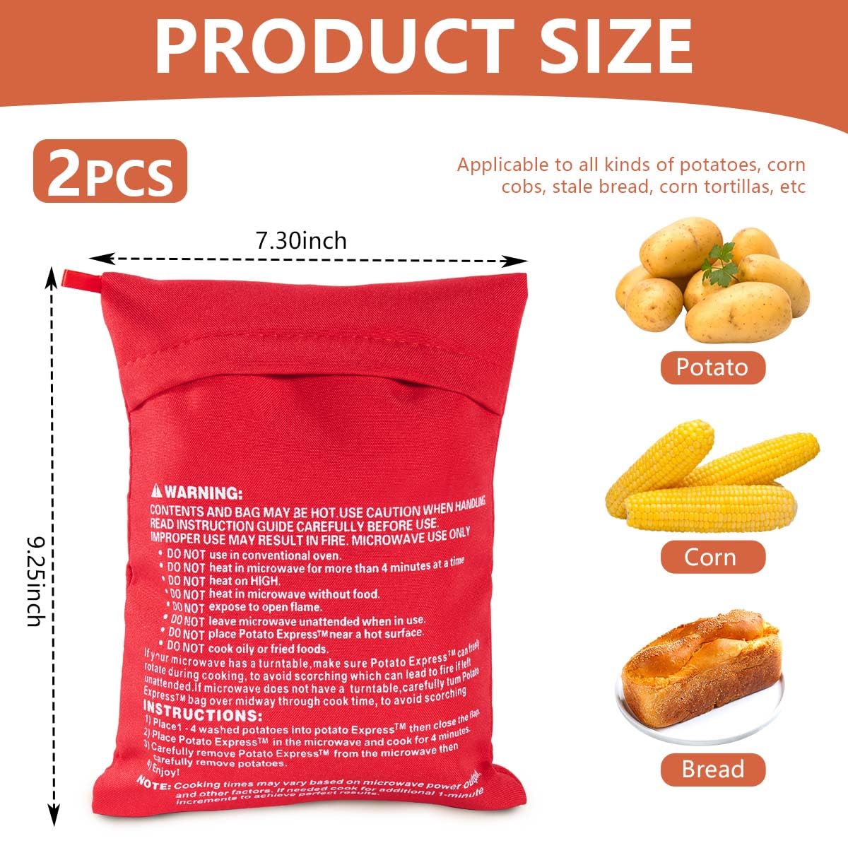 Obtanim Microwave Potato Bag, 2 Pack Of Reusable Microwave Cooker Bag Baked Pouch Potato Bag, Red