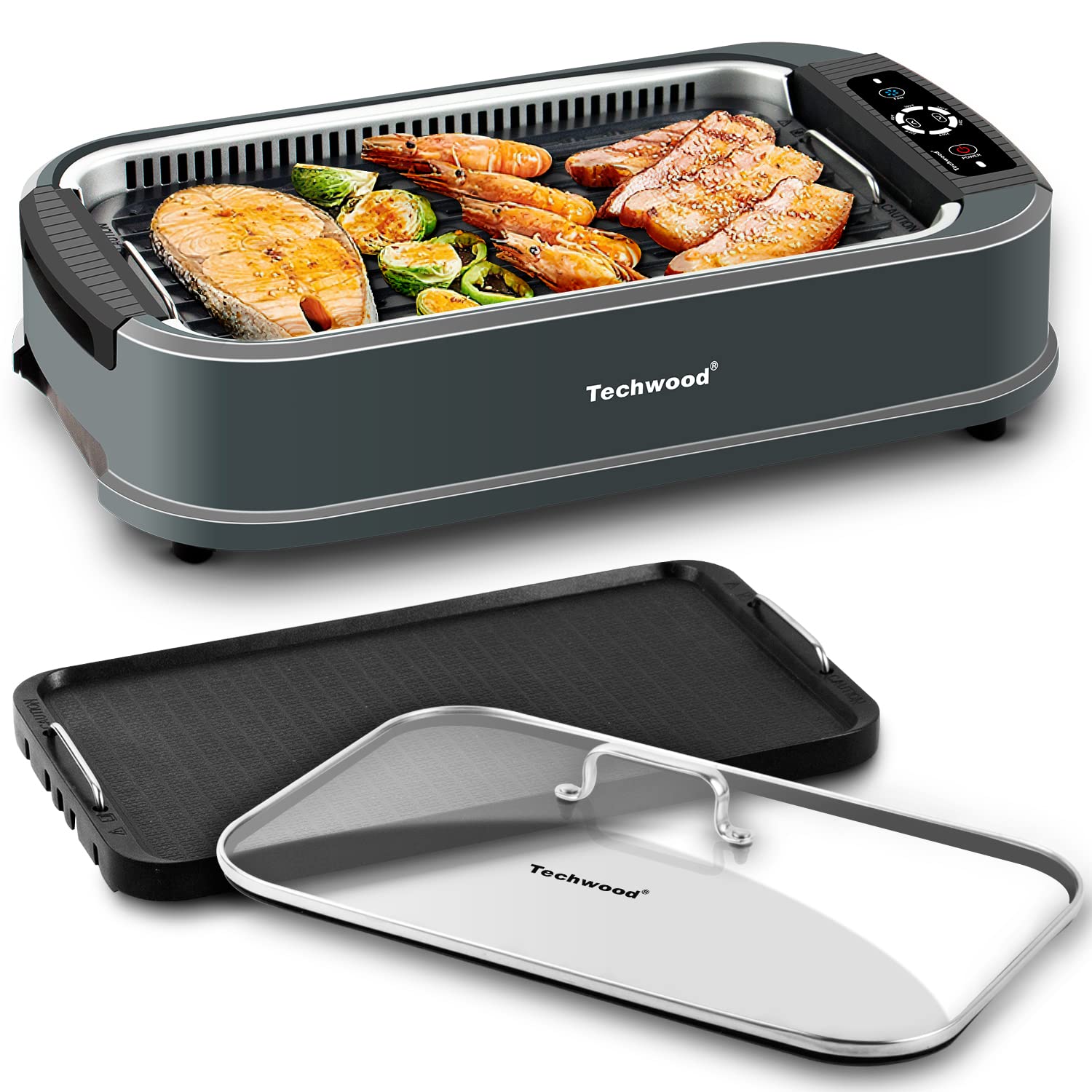 Techwood Indoor Grill Smokeless Grill, 1500W Indoor Korean BBQ Electric Tabletop Grill with Tempered Glass Lid, Removable Grill 
