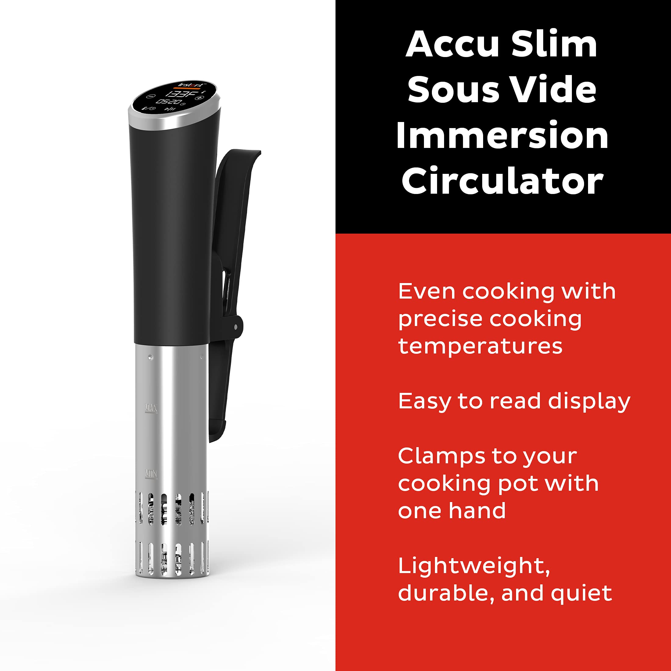 Instant Pot Accu Slim Sous Vide 800W Precision Cooker,Immersion Circulator,Ultra-Quiet Fast-Heating With Big Touchscreen Accurat
