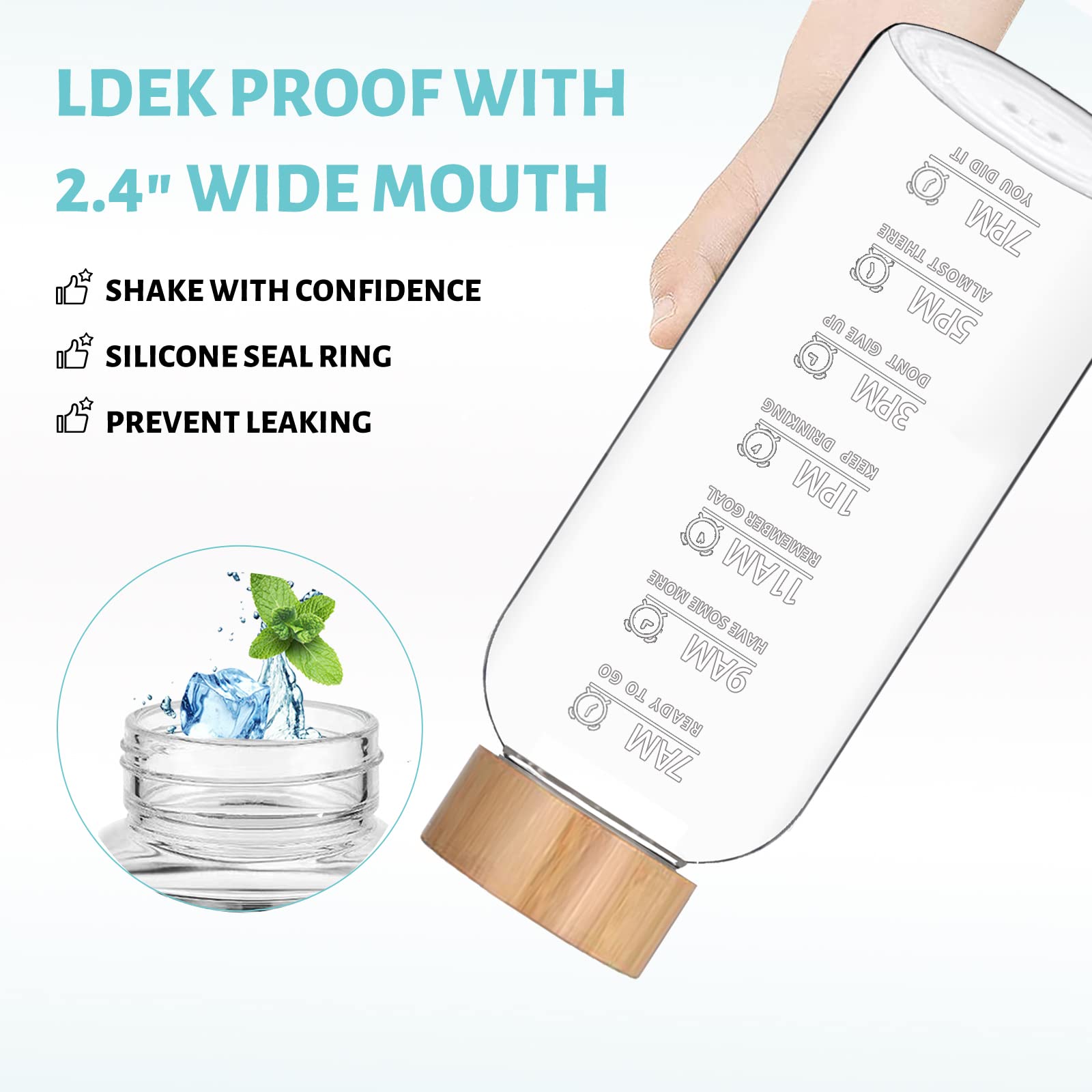 Rnckuue Glass Water Bottles 64 Oz - Large Borosilicate Reusable Glass Drinking Bottle, Wide Mouth With Bamboo Lid