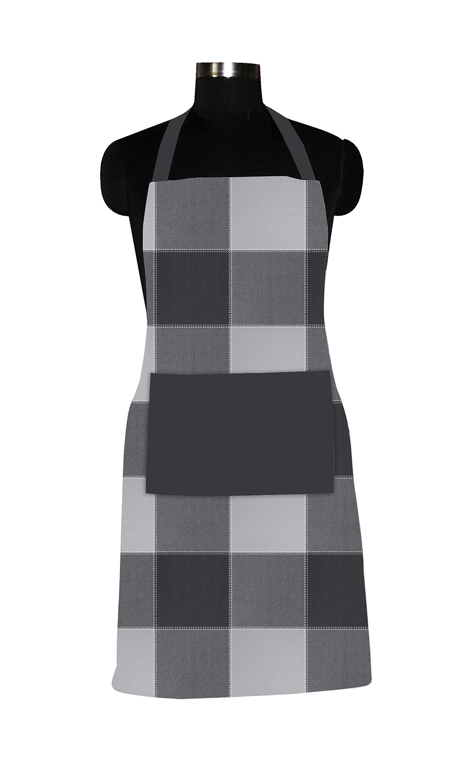 Airwill Cotton ChefS Free Size Checkered Pattern Apron (Black, Pack Of 1 Pc)