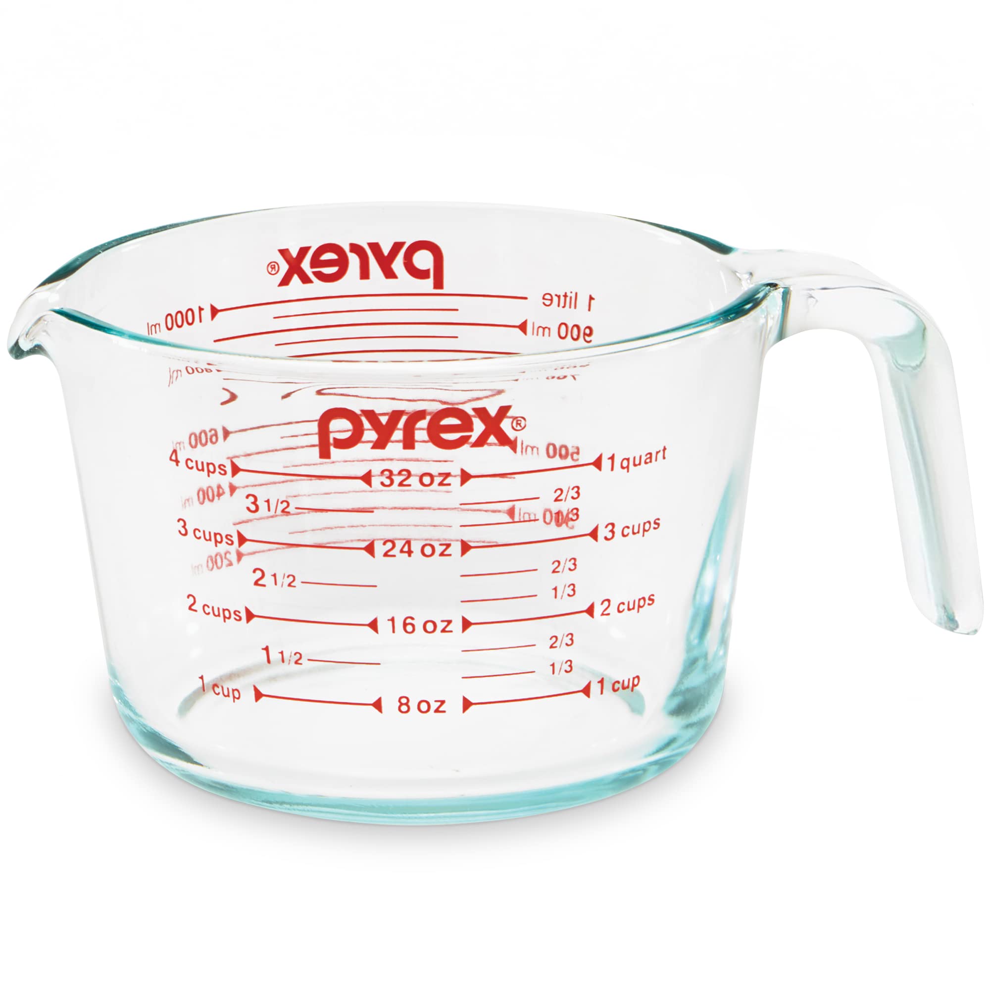 Pyrex 4-Cup Glass Measuring Cup For Baking And Cooking, Dishwasher, Freezer, Microwave, And Preheated Oven Safe, Essential Kitch