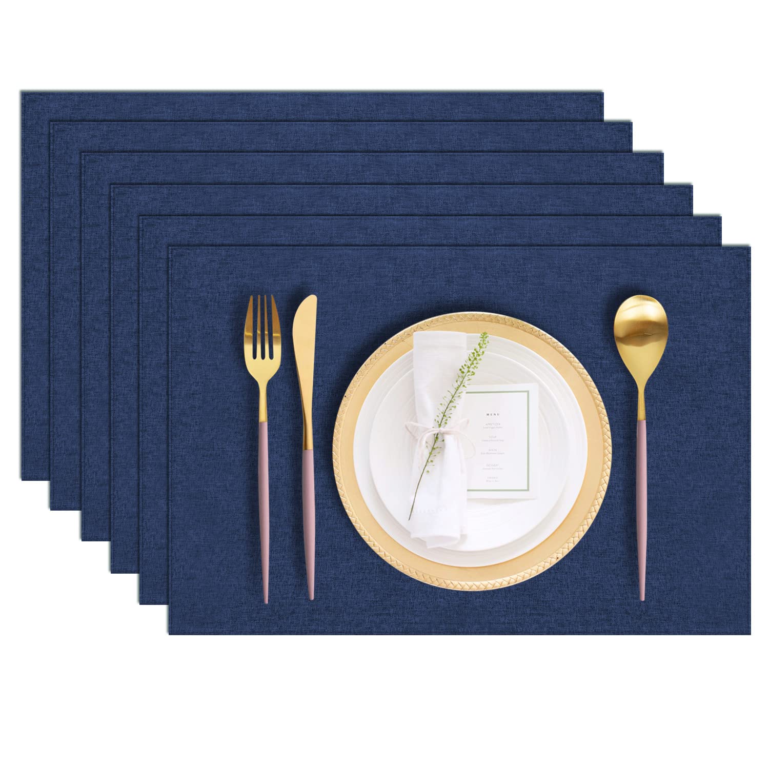 Landview Cloth Placemats Set Of 6, Cotton Linen Blend Machine Washable Durable Linen Table Mats, Heat Resistant Placemats Wrinkl