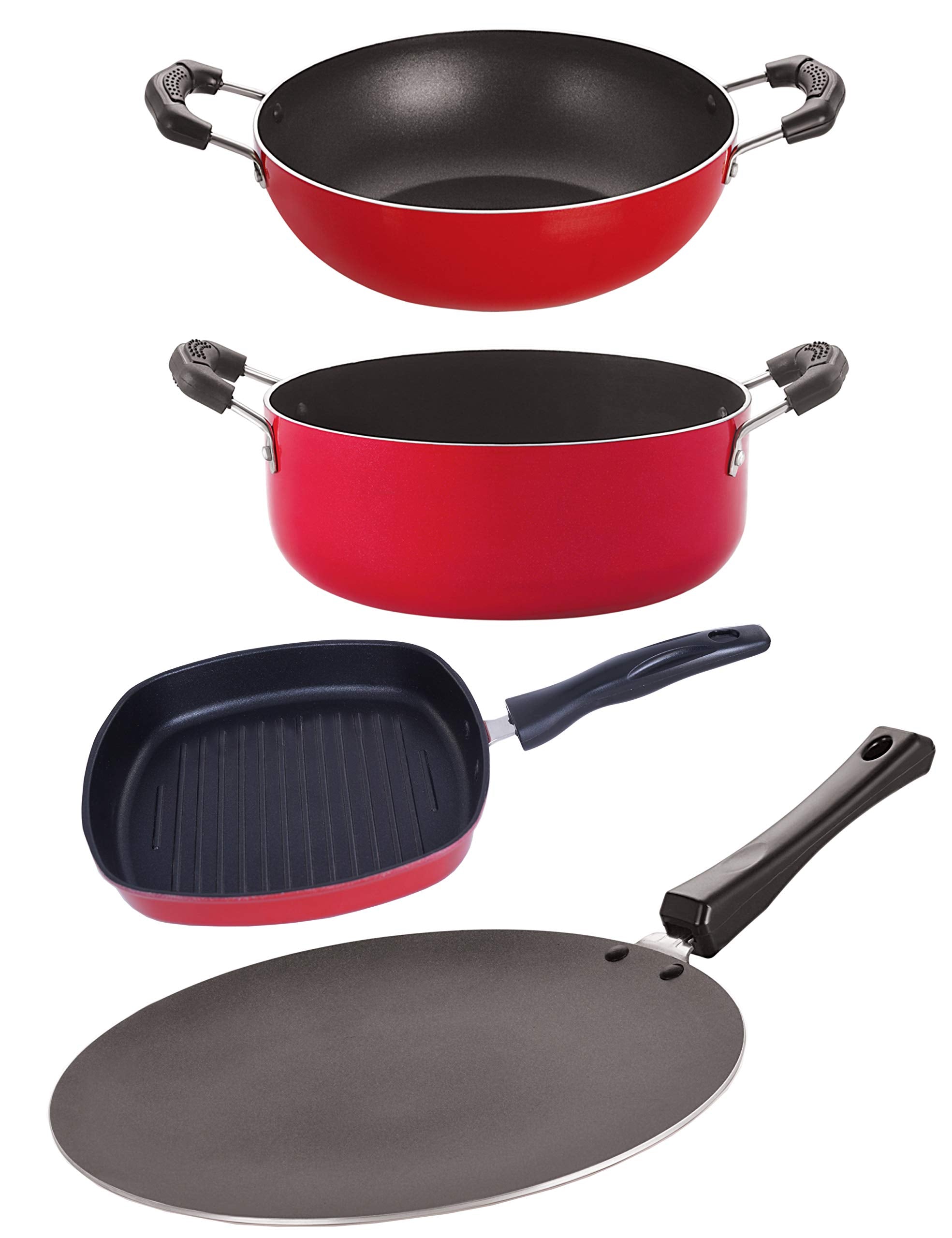 Nirlon Nonstick Pfoa Free Gas Compatible Cookware Utensil Item Set With Bakelite Handle (4Pieces) (Ct11_Kd12_Gp22.5_Cs24)