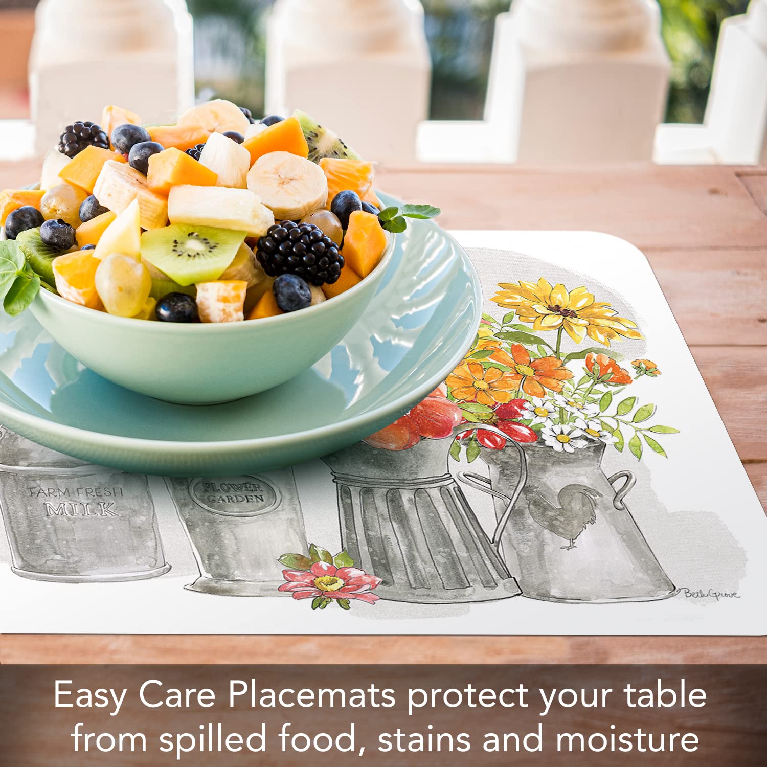 Counterart Farmhouse Floral 4 Pack Reversible Easy Care Flexible Plastic Placemats Made In The Usa Bpa Free Pvc Free Easily Wipe