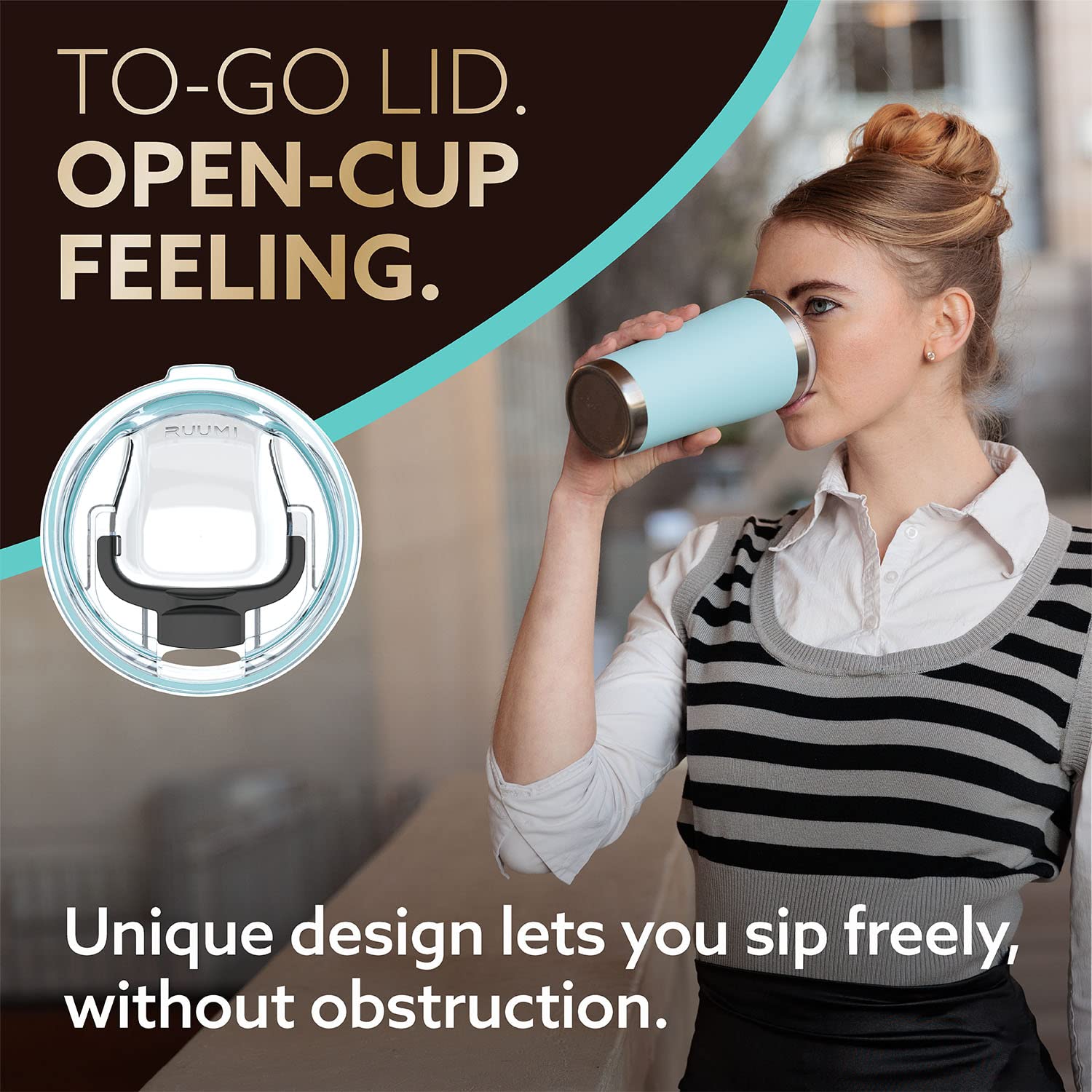 Ruumi Nose Recess Tumbler Lid (Black) - Compatible With 20 Oz Yeti Rambler, Ozark Trail, Swig - See Chart For Other Brands/Sizes
