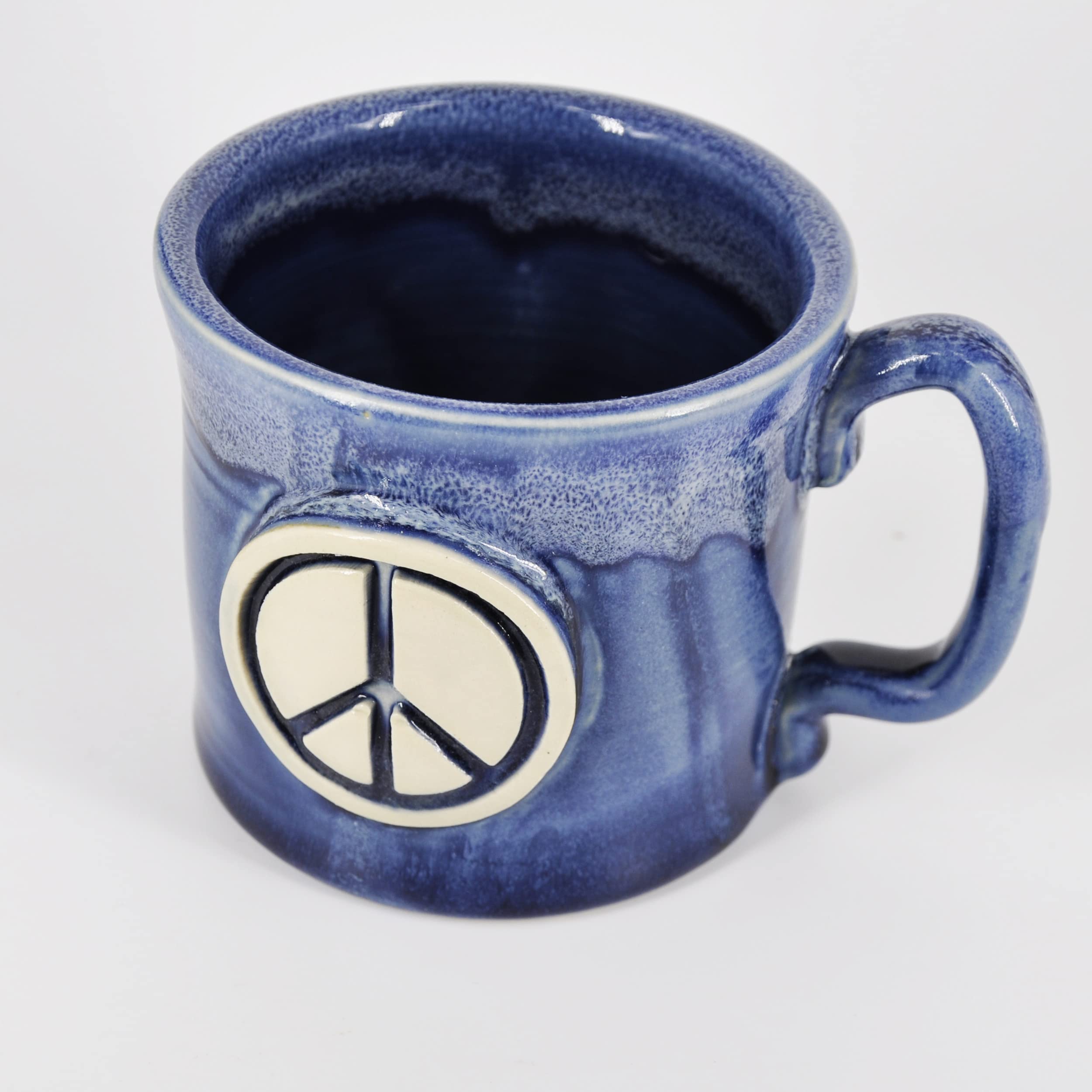 SnowSwept Studio Handmade Coffee Mug - Peace Sign 14oz Blue