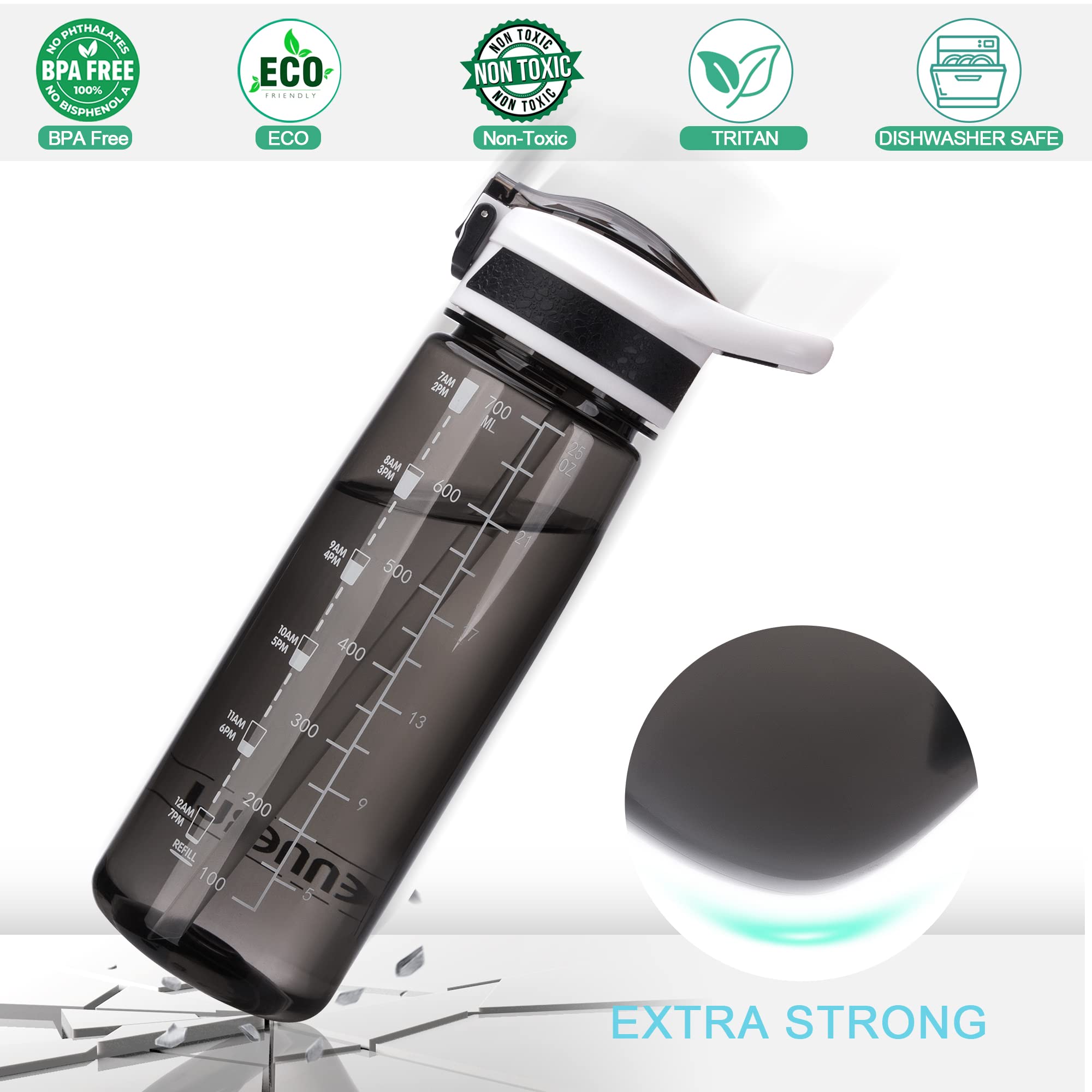 VENNERLI Sports Water Bottle with Straw 800ML Bike Water Bottles Reusable Water Jug 28 OZ Hydro Jug BPA-Free Wide Mouth with Handle for Fitness Outdoor Hiking Camping Dishwasher Safe (N-800 black)