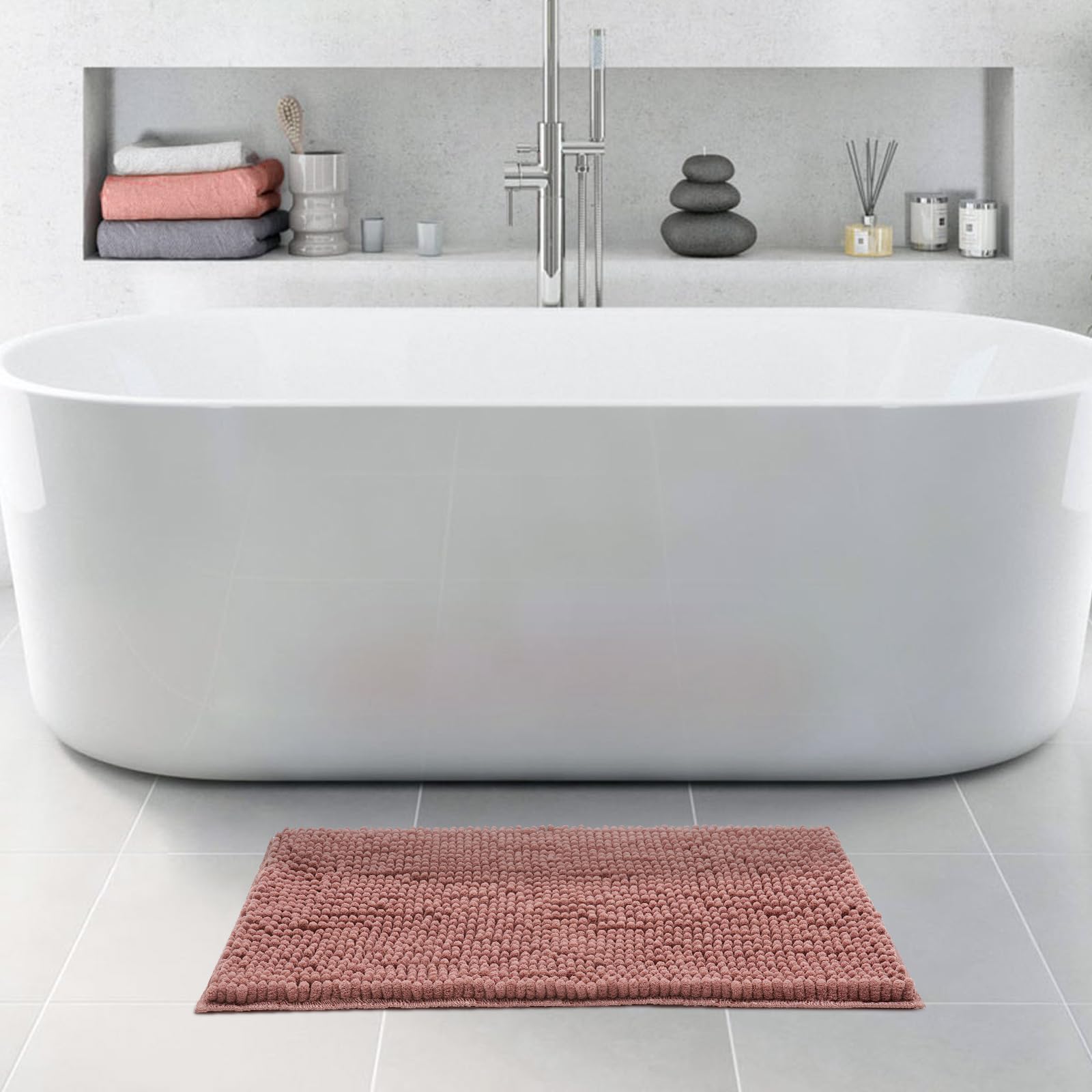 Freshmint Chenille Bathroom Rugs Mat 32''X20'', Non-Slip Bath Mat For Bathroom Floor & Bathtub, Washable Soft Shower Shag Bath R