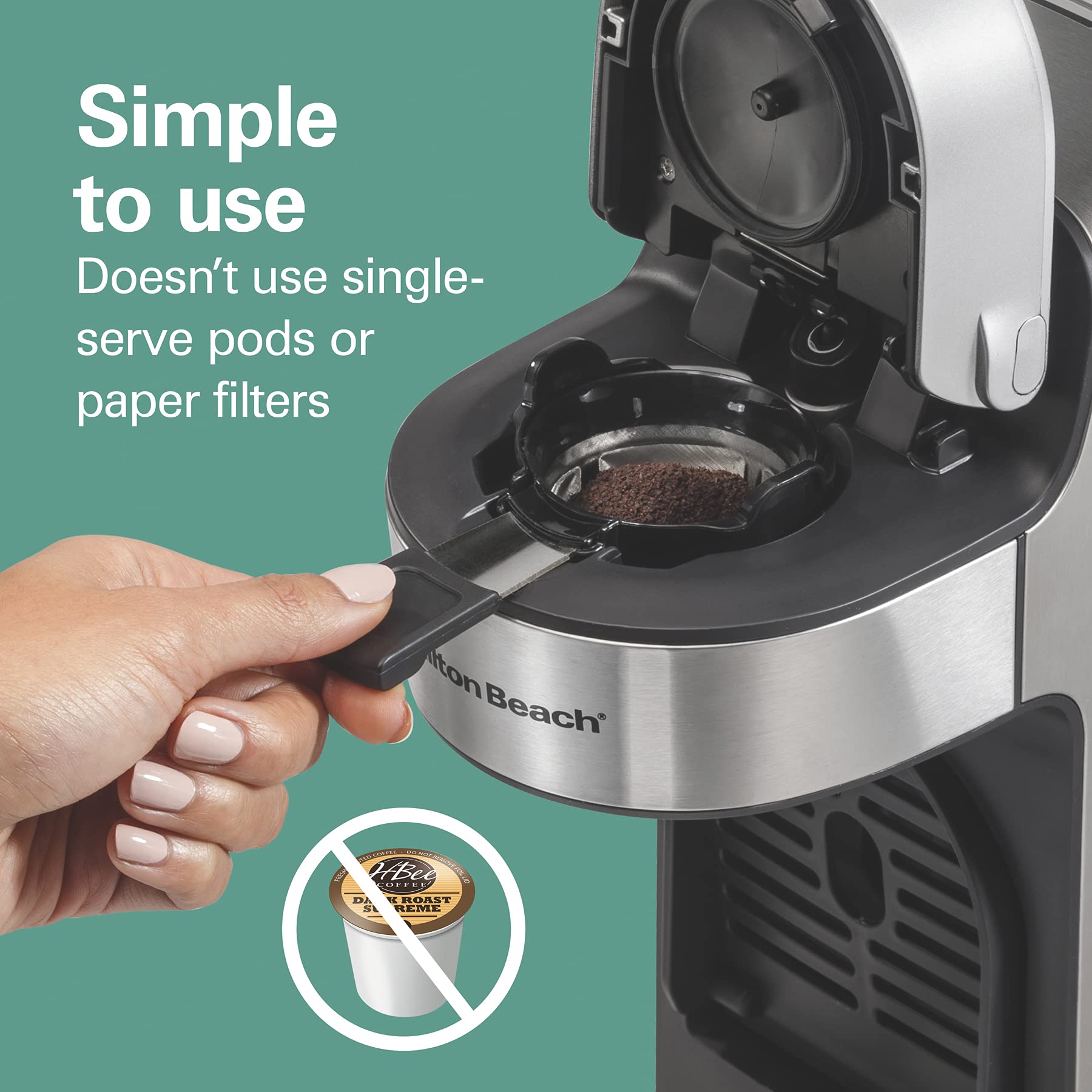 Hamilton Beach The Scoop Single Serve Coffee Maker & Fast Grounds Brewer For 8-14Oz. Cups, Brews In Minutes, 40Oz. Removable Res