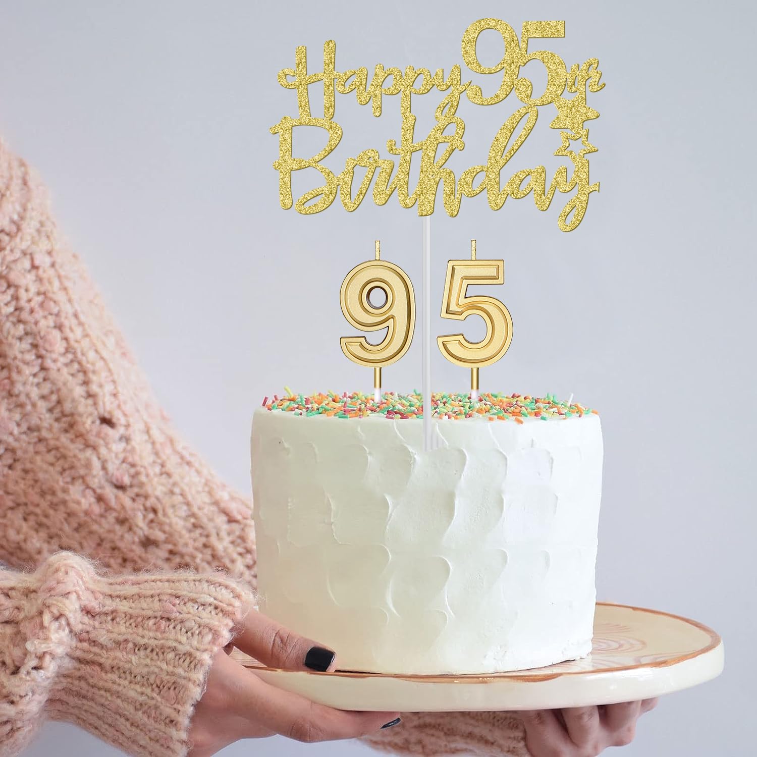 95Th Birthday Decorations For Women Gold With 95Th Birthday Sash And Tiara, 95Th Birthday Cake Topper And Birthday 95 Candles, B