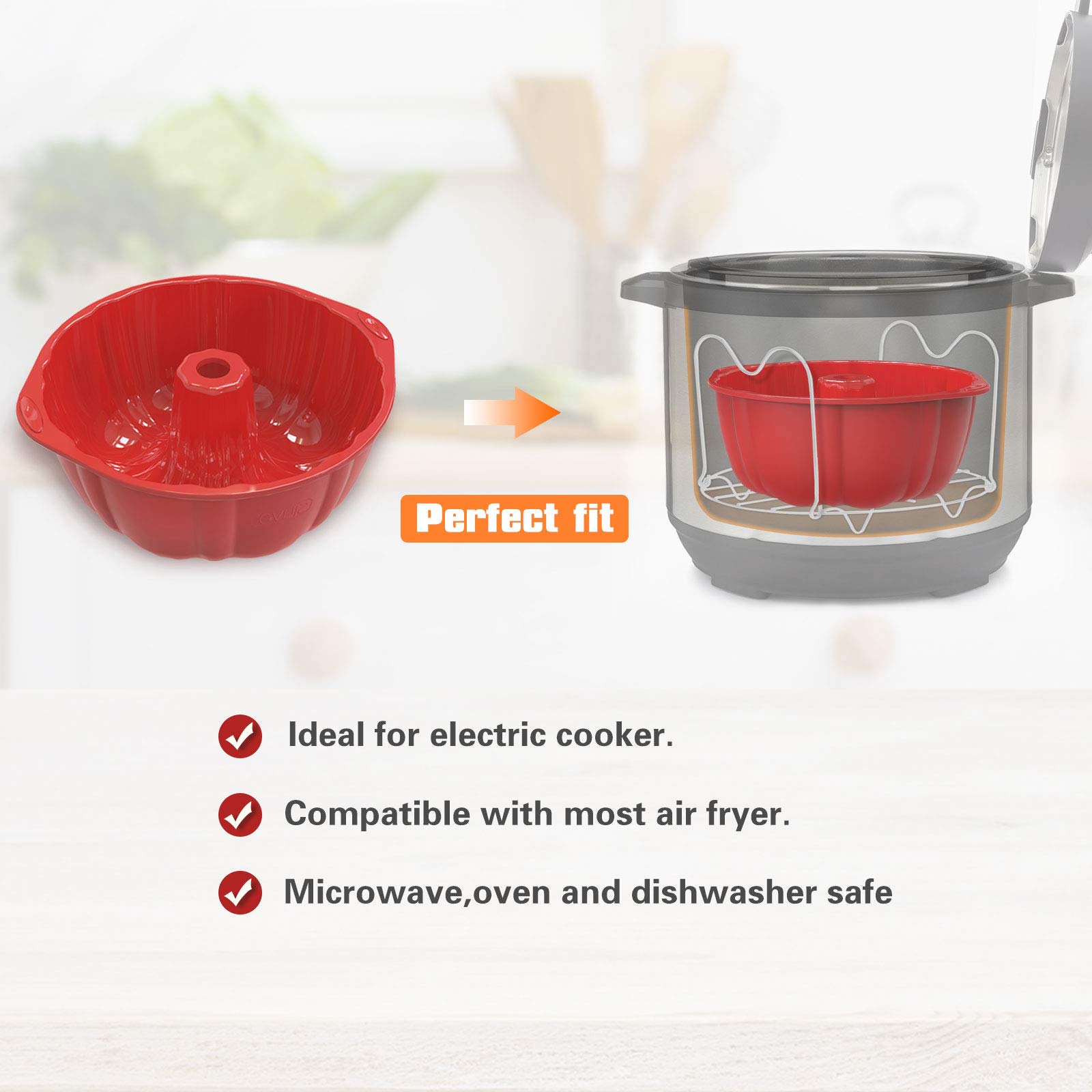 Silivo 7 Inch Silicone Buntz Cake Pans (2 Pack) - 6 Cup Nonstick Silicone Fluted Tube Pans For Baking For Cake, Brownie And Monk