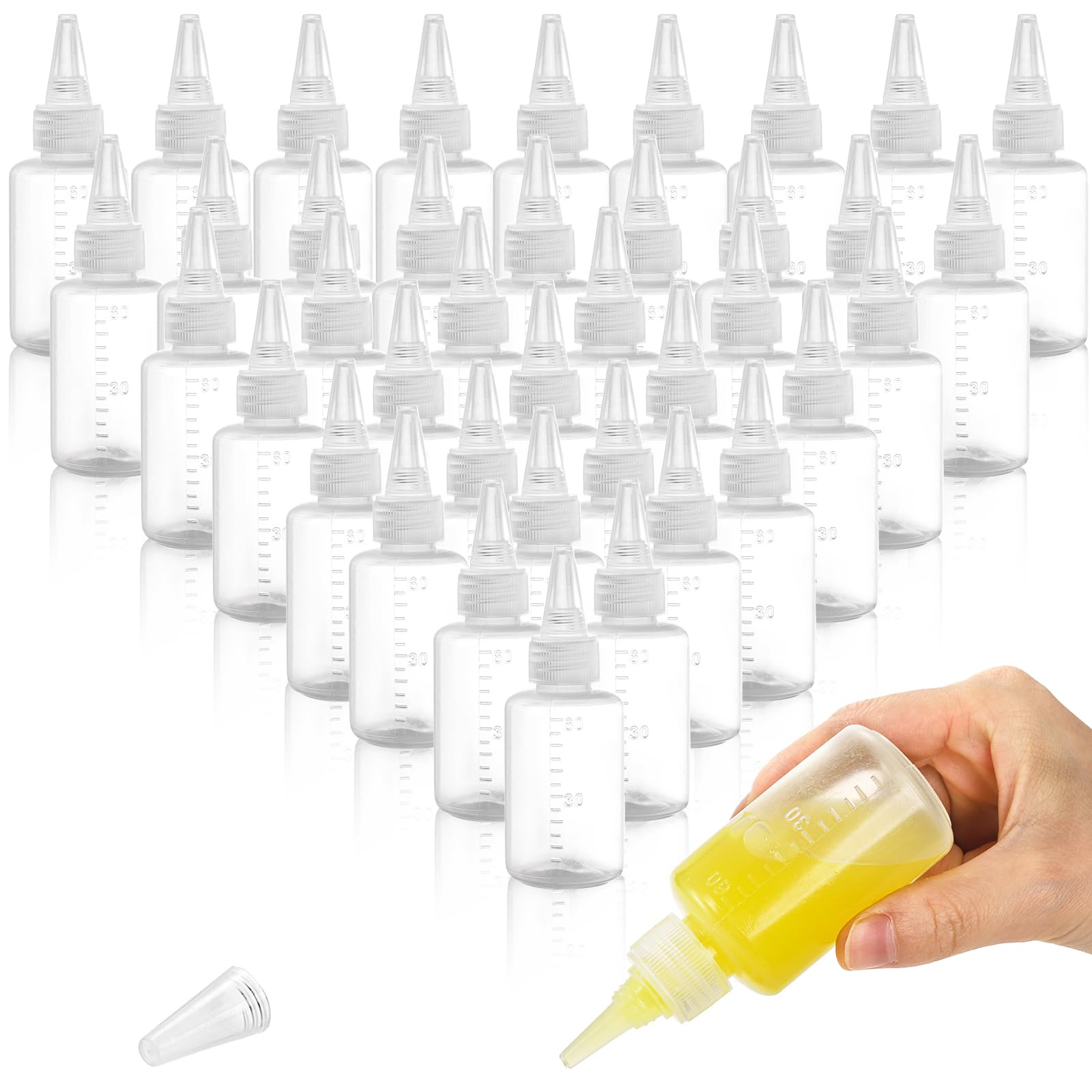 Yesland 40 Pack Small Squeeze Bottles With Measurement, 2 Oz Plastic Writer Bottles With Leak-Proof Top For Liquids Mini Empty G