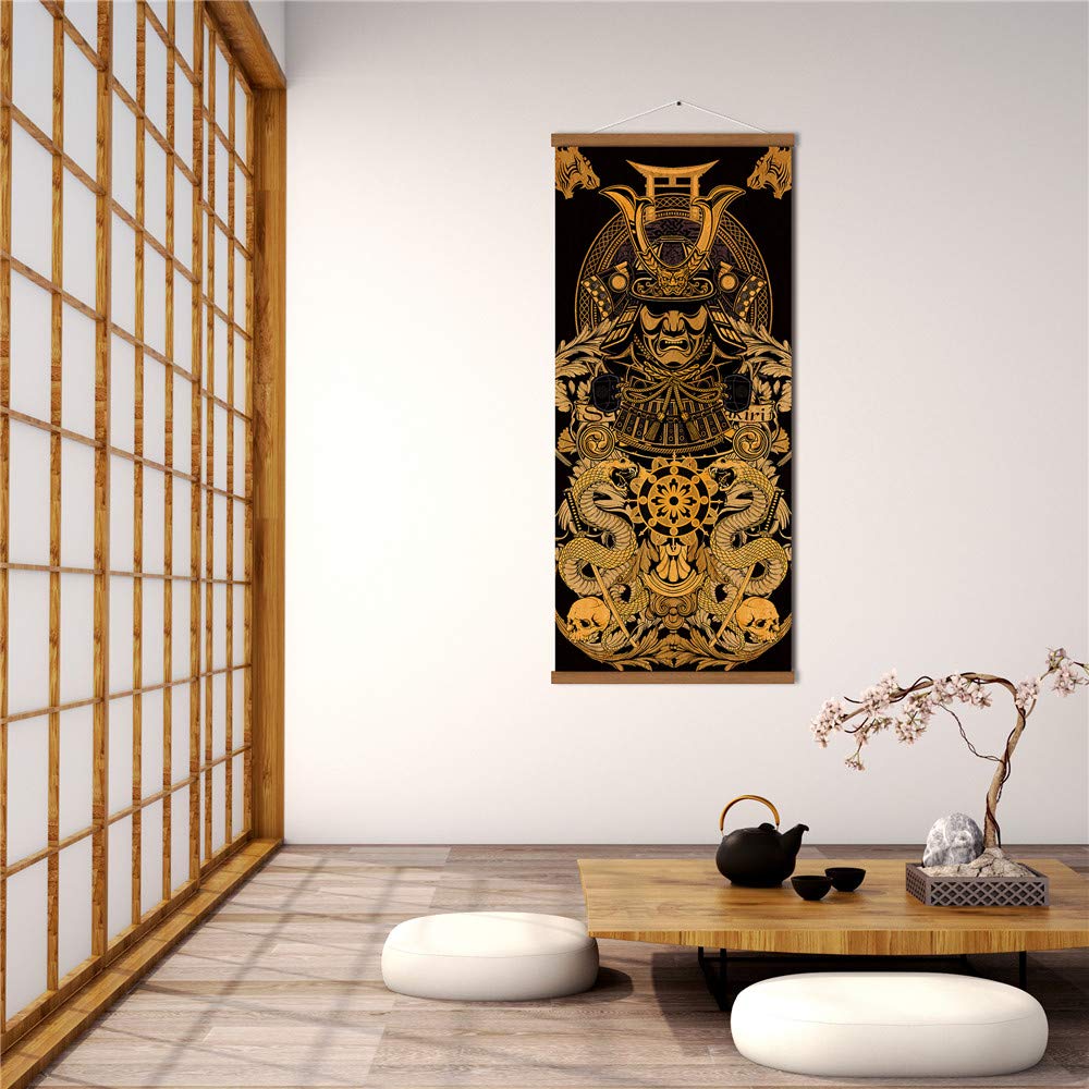 Warriors Dreams Canvas Wall Art Print Poster Armored Helmet Samurai Spirit With Scroll Wood Framed Ready To Hanger Home Karate H