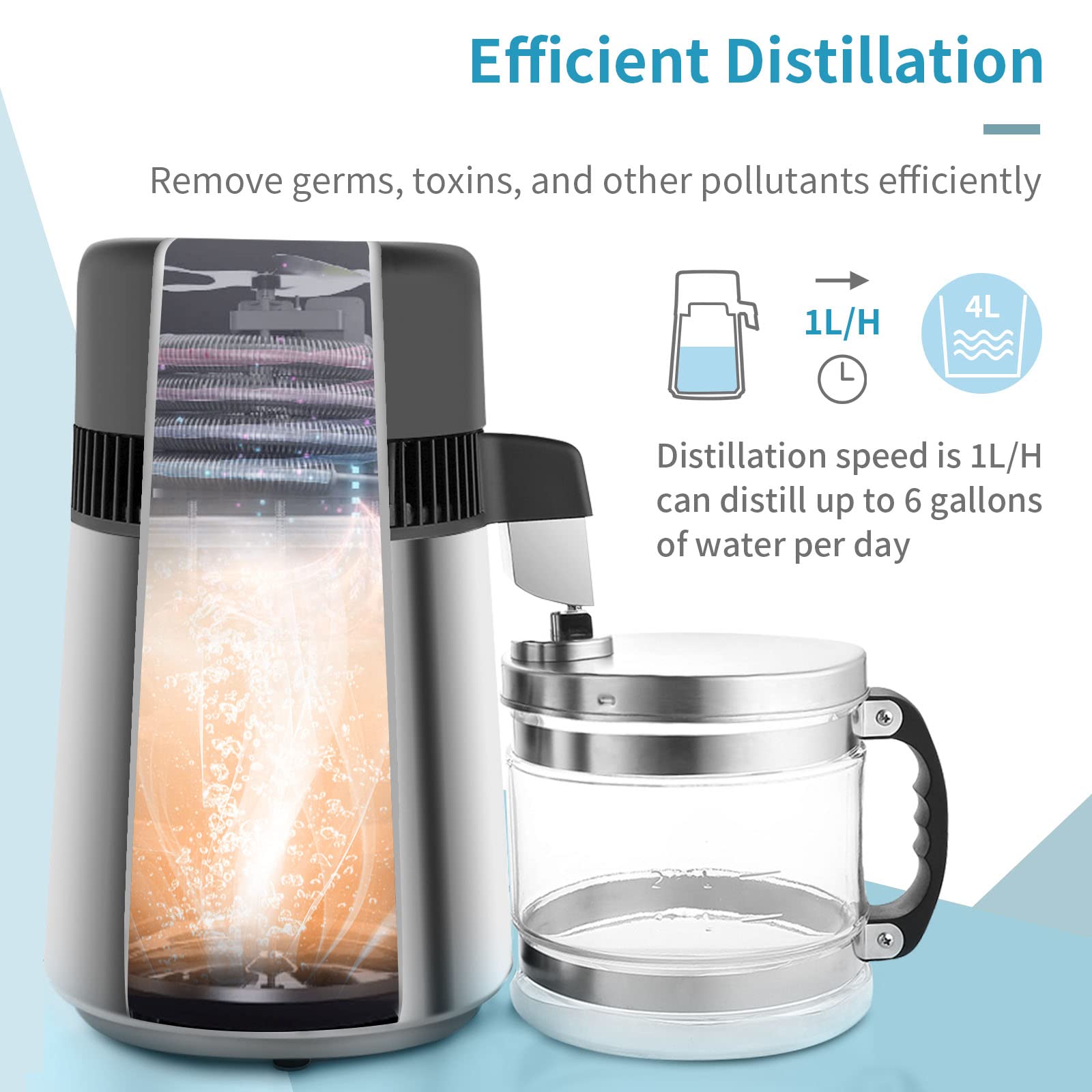 Rovsun?Upgraded?1.1 Gallon/4L Water Distiller Stainless Steel For Home, 750W Distilled Water Maker Machine, Water Distillers Cou