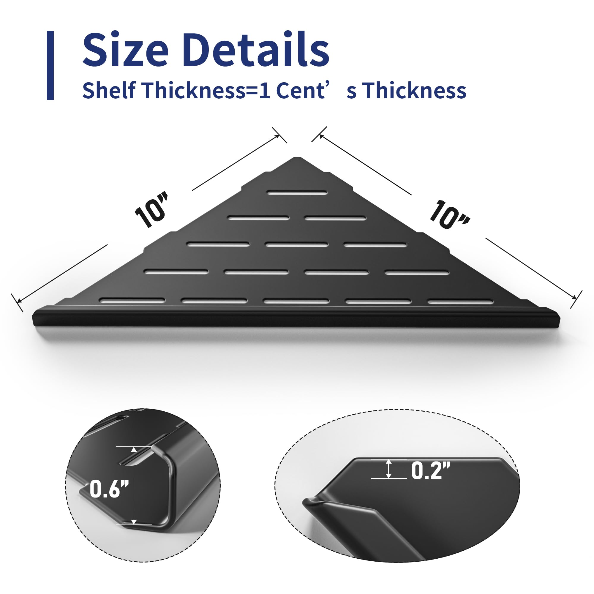 Bernkot Corner Shower Shelf 10'' Matte Black 304 Stainless Steel Slot Design Recessed Corner Shelf Bathroom Shower Shelf For Til