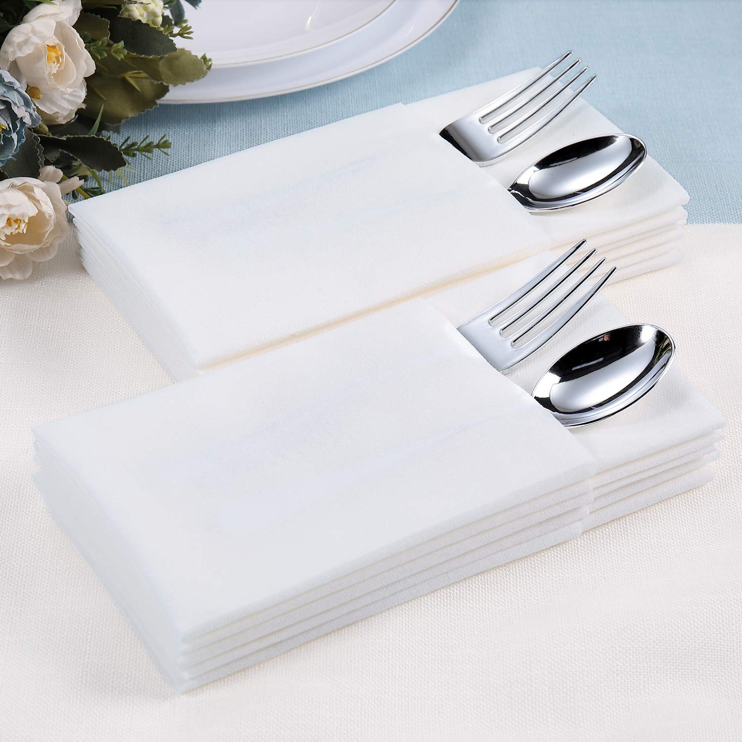 [100 Pack] Focusline Disposable Bathroom Napkins White, Linen Feel Guest Towels, Wedding Napkins, Paper Napkins, Soft And Absorb