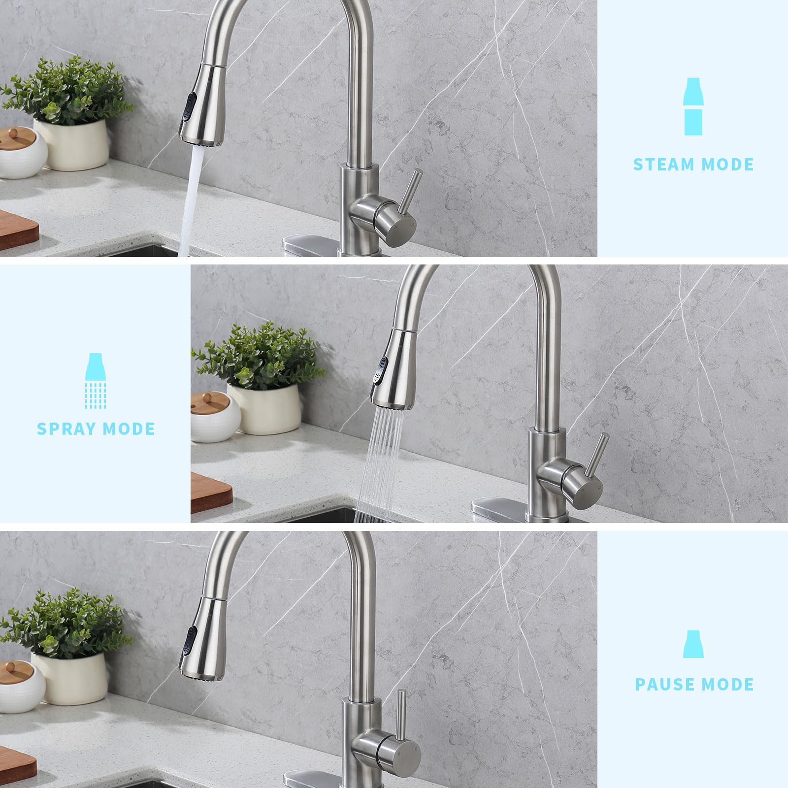 Kitchen Faucet With Pull Down Sprayer- Brushed Nickel Sink Faucets, 360 Swivel Single Handle High Arc Stainless Steel, Commercia