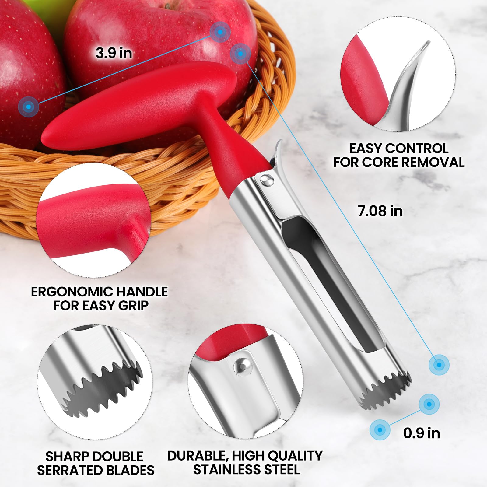 Schvubenr Premium Apple Corer Tool - Easy To Use And Clean - Sturdy Apple Core Remover With Sharp Serrated Blades - Stainless St