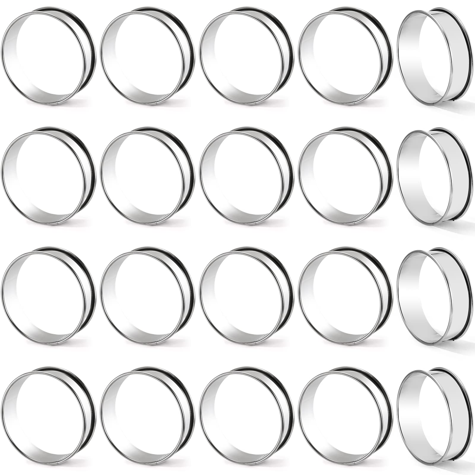 Lyellfe 20 Pieces English Muffin Rings, Stainless Steel Crumpet Rings, 3 Inch Double Rolled Nonstick Muffin Tart Ring Mold For H