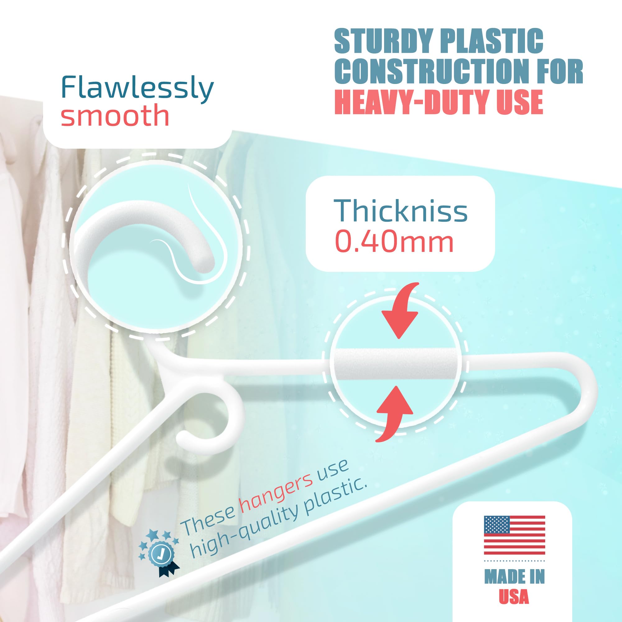 Deilsy White Plastic Hangers - Super Heavy Duty Clothes Hanger, Thick Strong Standard Closet Plastic Hangers With Hook For Scarv