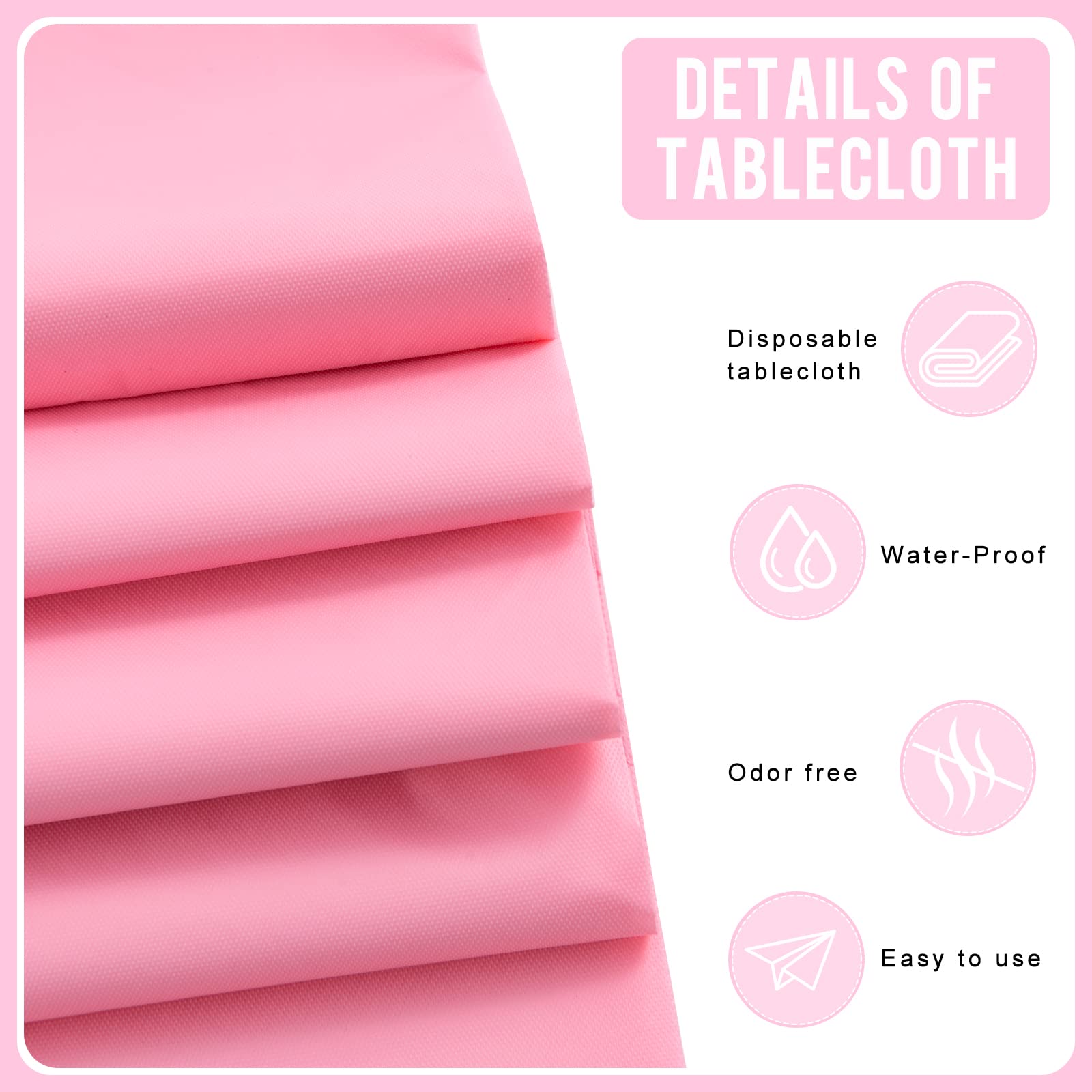 Pink 6 Pack Premium Disposable Plastic Tablecloth 54 x 108 In - Plastic Table Cloths for Parties Disposable Tablecloth for Rectangle Tables Up To 8 Ft - Rectangle Tablecloth - Pink Tablecloth