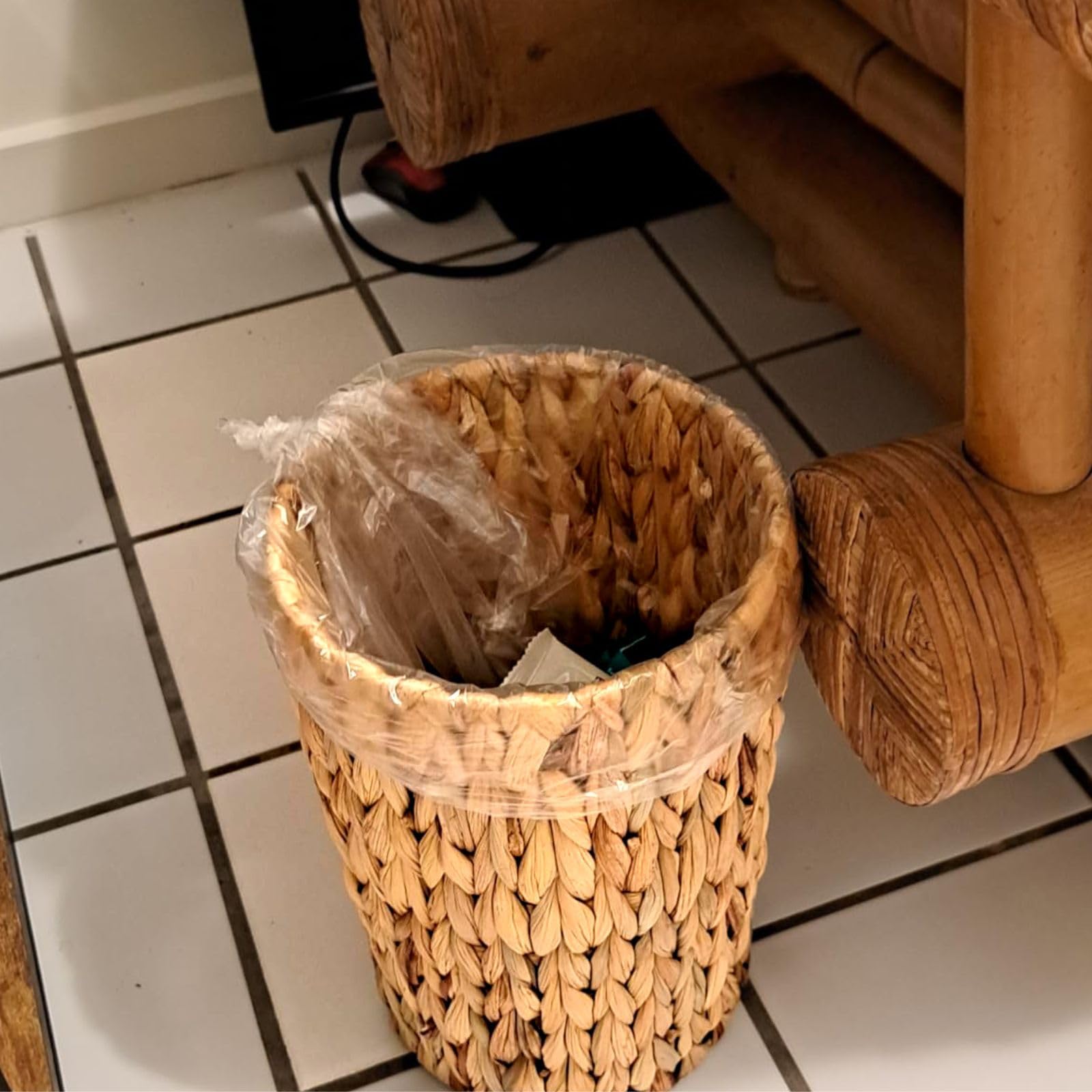 Wicker Trash Can, Bathroom Trash Can, Wicker Trash Can With Built-In Handle?Handwoven Water Hyacinth Trash, Living Room, Office,
