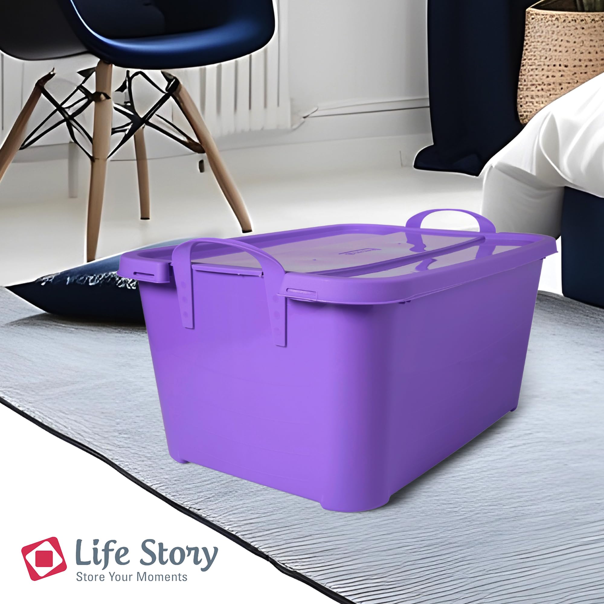 Life Story 55 Qt Stackable Plastic Storage Lidded Container Bins, 12 Pack, Purple