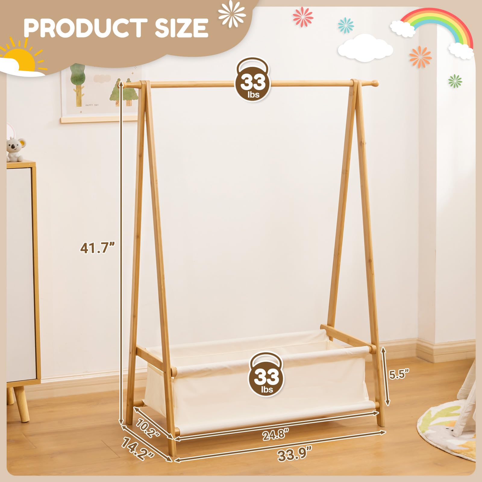 Cozivolife Kids Clothing Rack With Storage Box, Dress Up Holder, Child Garment Stand With Hanging Rods, Small And Foldable, Bamb