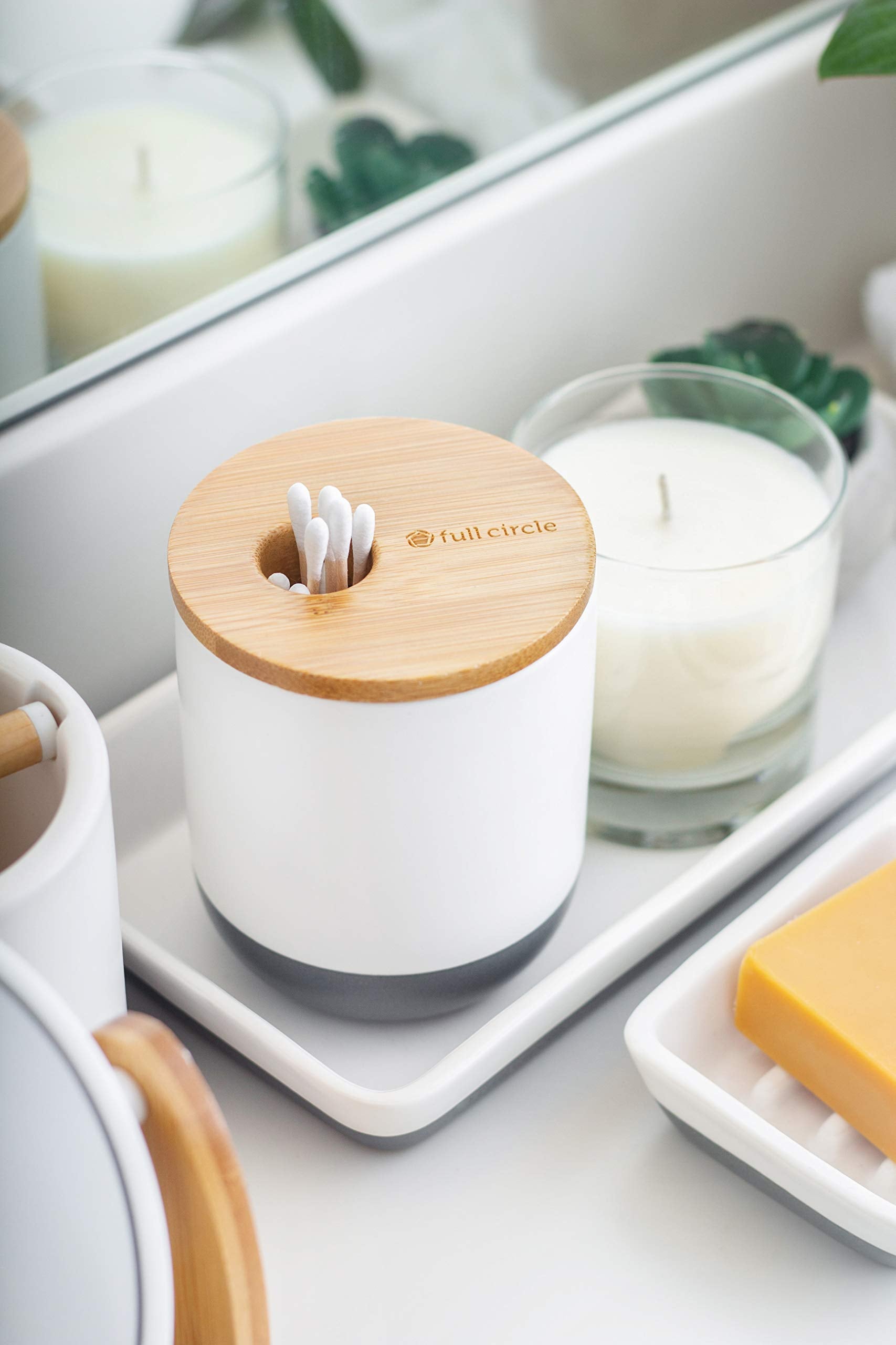 Full Circle Pick Me Up Cotton Swab And Q-Tip Canister, White