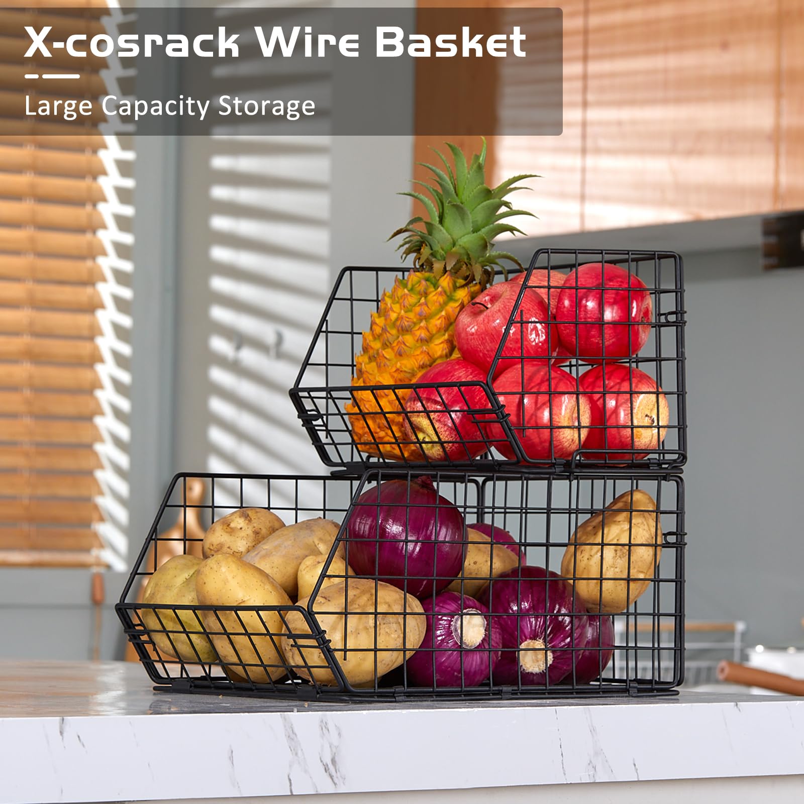 2 Tier Stackable Wire Basket-Kitchen Counter, Pantry Organization And Storage - Cabinet, Countertop Space Saving Organizing - Pr