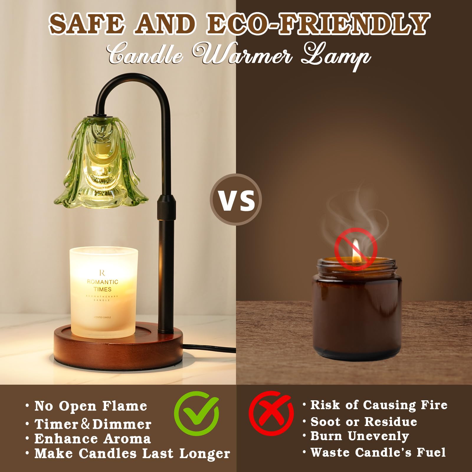 Small Candle Warmer Lamp with Timer, Adjustable Green Lamp Warmer for Jar Candles, Unique Women Gifts for Birthday, Dimmable Can