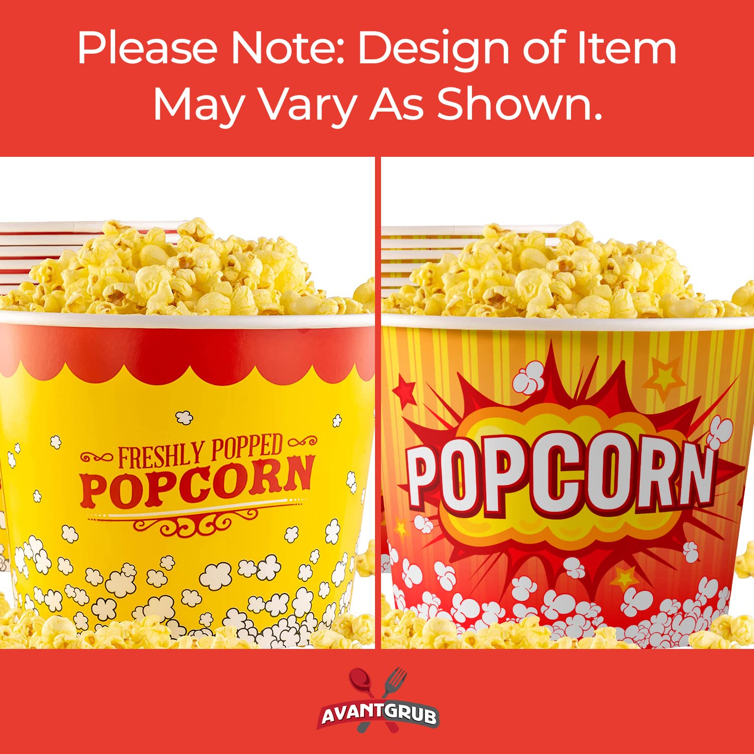 Greaseproof, Retro 85Oz Popcorn Buckets 50 Pack. Reusable And Durable Pop Corn Tubs In Red Yellow. Large Disposable Containers P