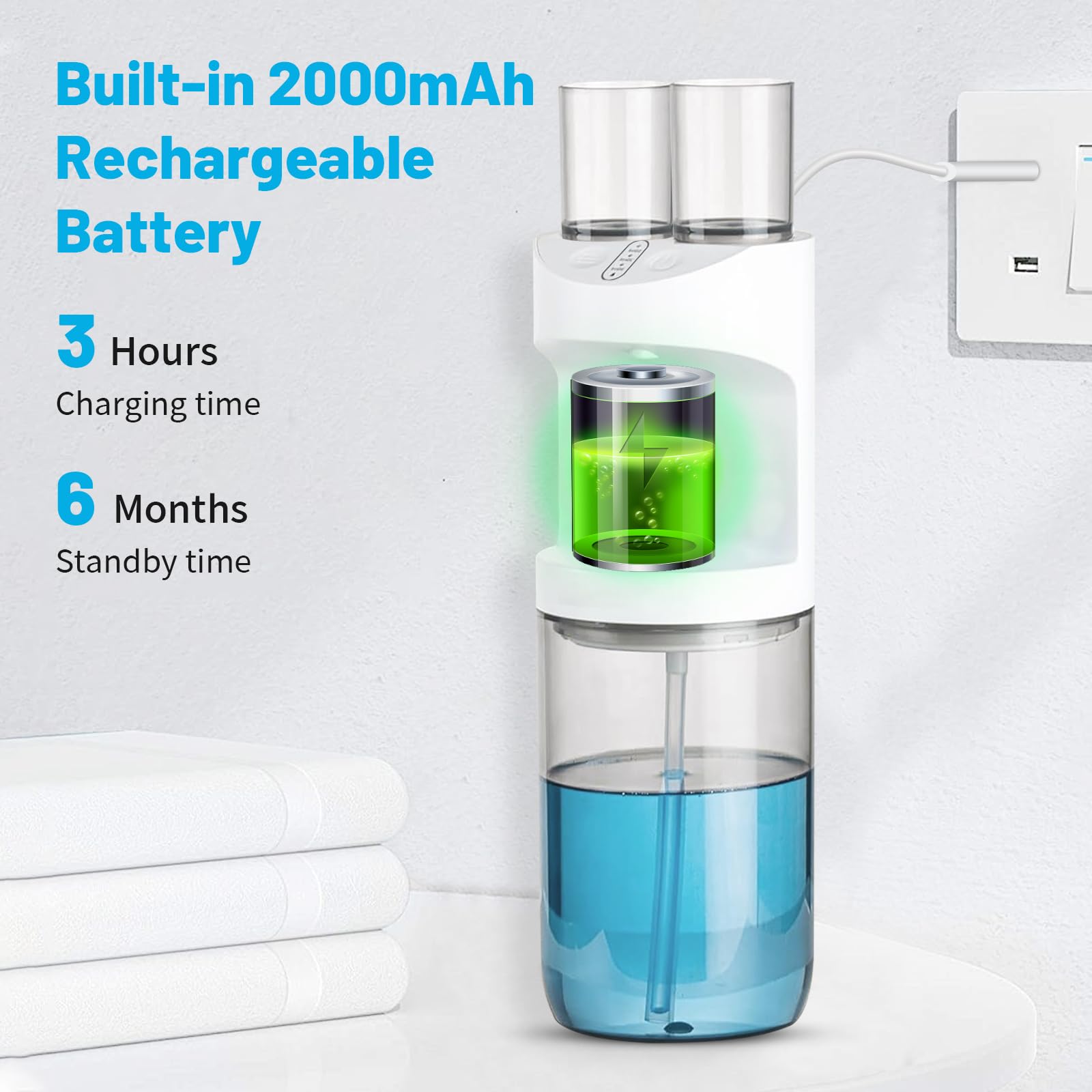 Fovvzdil Automatic Mouthwash Dispenser, 19.35Oz Touchless Electric Wall-Mounted & Countertop, Rechargeable Mouth Wash Dispensers