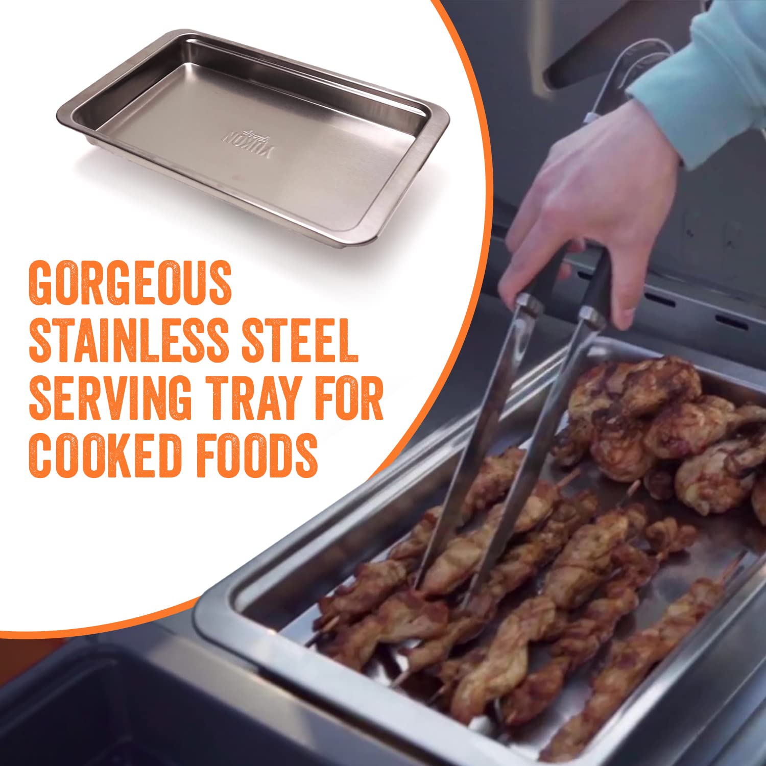 Prep N Serve Premium Set - Plastic Container With Lid For Marinades, Stainless Steel Serving Tray, Aluminum Defrosting Tray, And