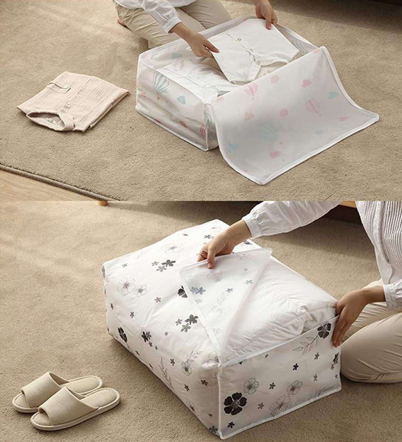 GKaruna UnderBed Blanket Storage Bag | Clothes Storage Bag, Washable Waterproof Foldable Transparent Printed Cover (1Pcs) (Mul
