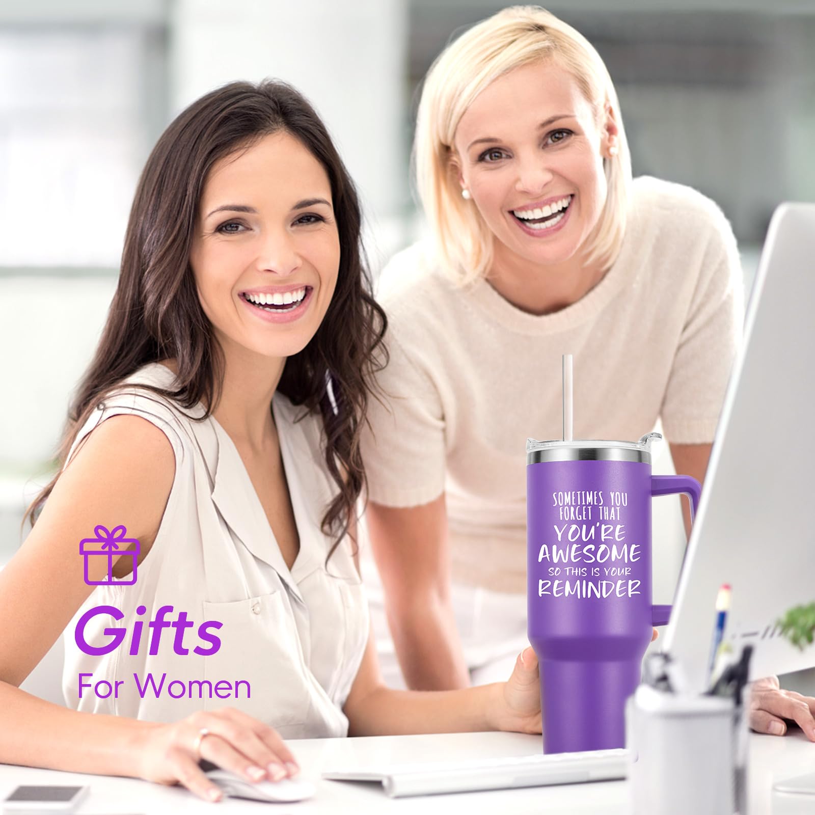 NOWWISH Gifts for Women, Sometimes You Forget You re Awesome 40 oz Tumbler with Handle and Straw, Birthday Gifts for Her Mom Wi