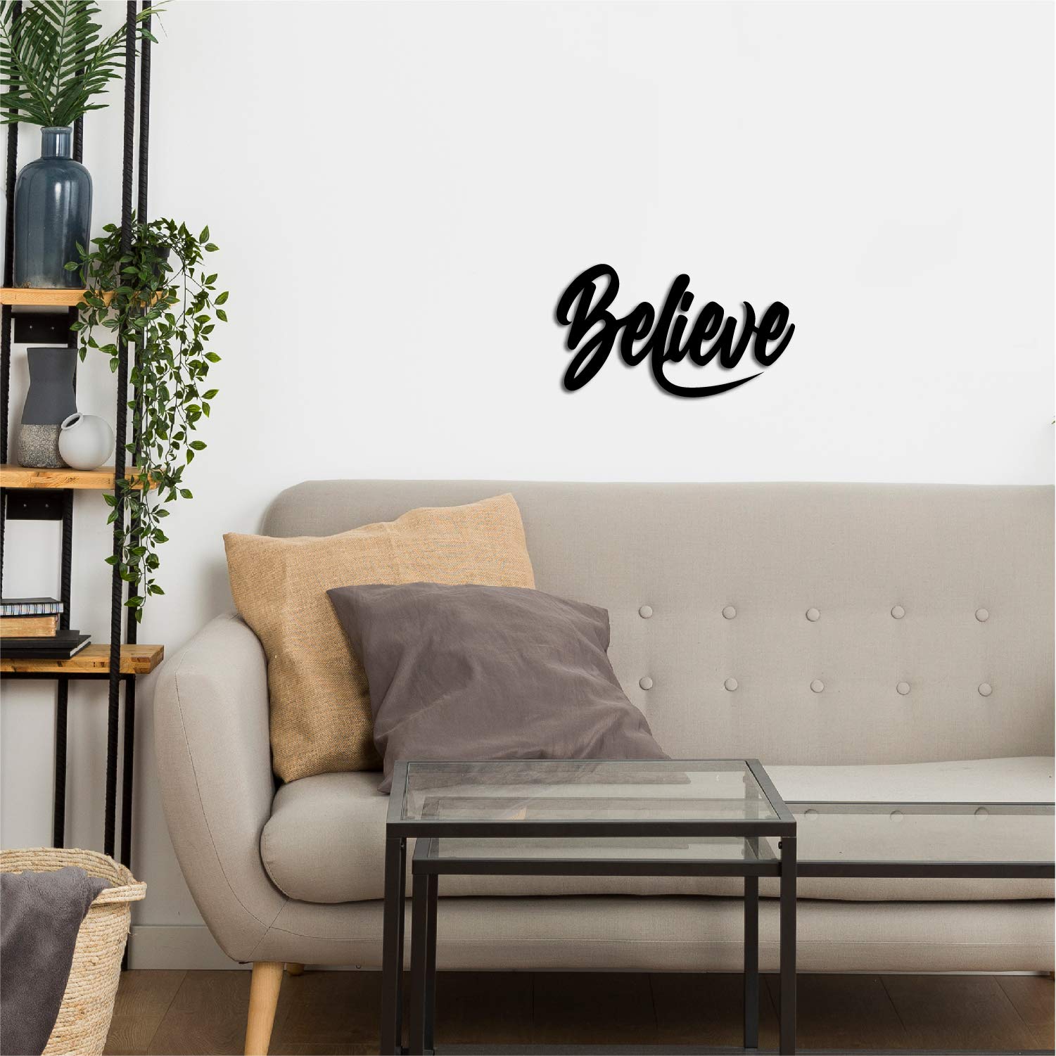 eCraftIndia Believe Black Engineered Wood Cutout Wall Art Decor- Wall Decoration Items-Wooden Wall Decor Item- Home Wall Decor f