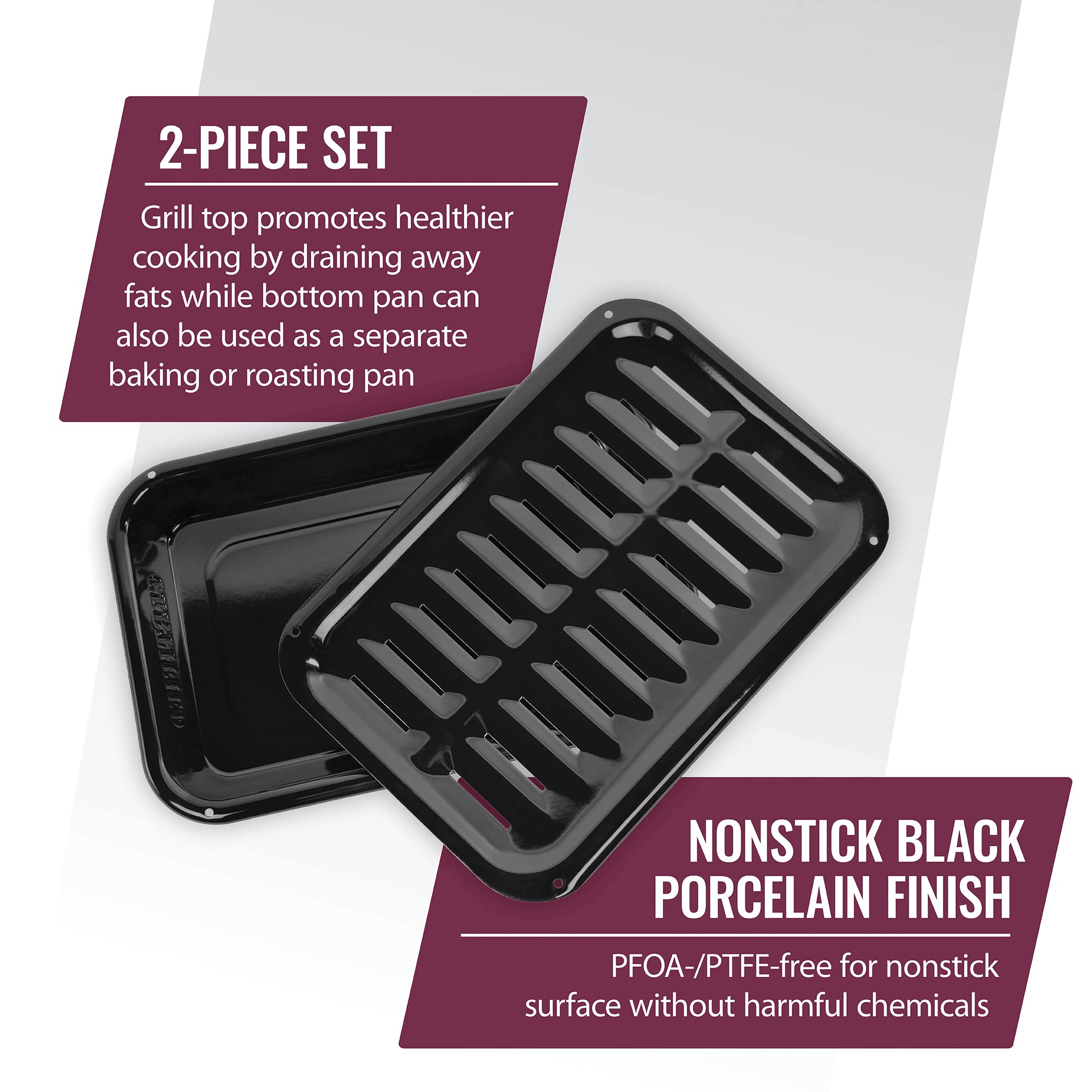 Certified Appliance Accessories Heavy-Duty Porcelain 8.5-In. X 12.75-In. Broiler Pan & Grill Set Black (50008)