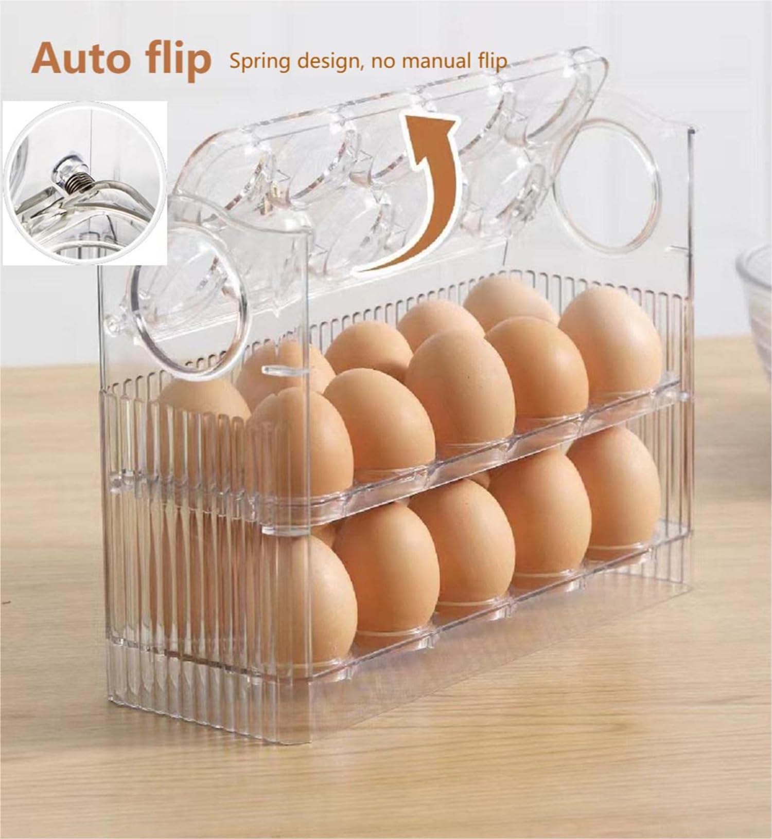 MosQuick 30 Egg storage box for fridge Auto Flip Design egg holder for kitchen egg storage box durable Egg Tray for Fridge Perfe