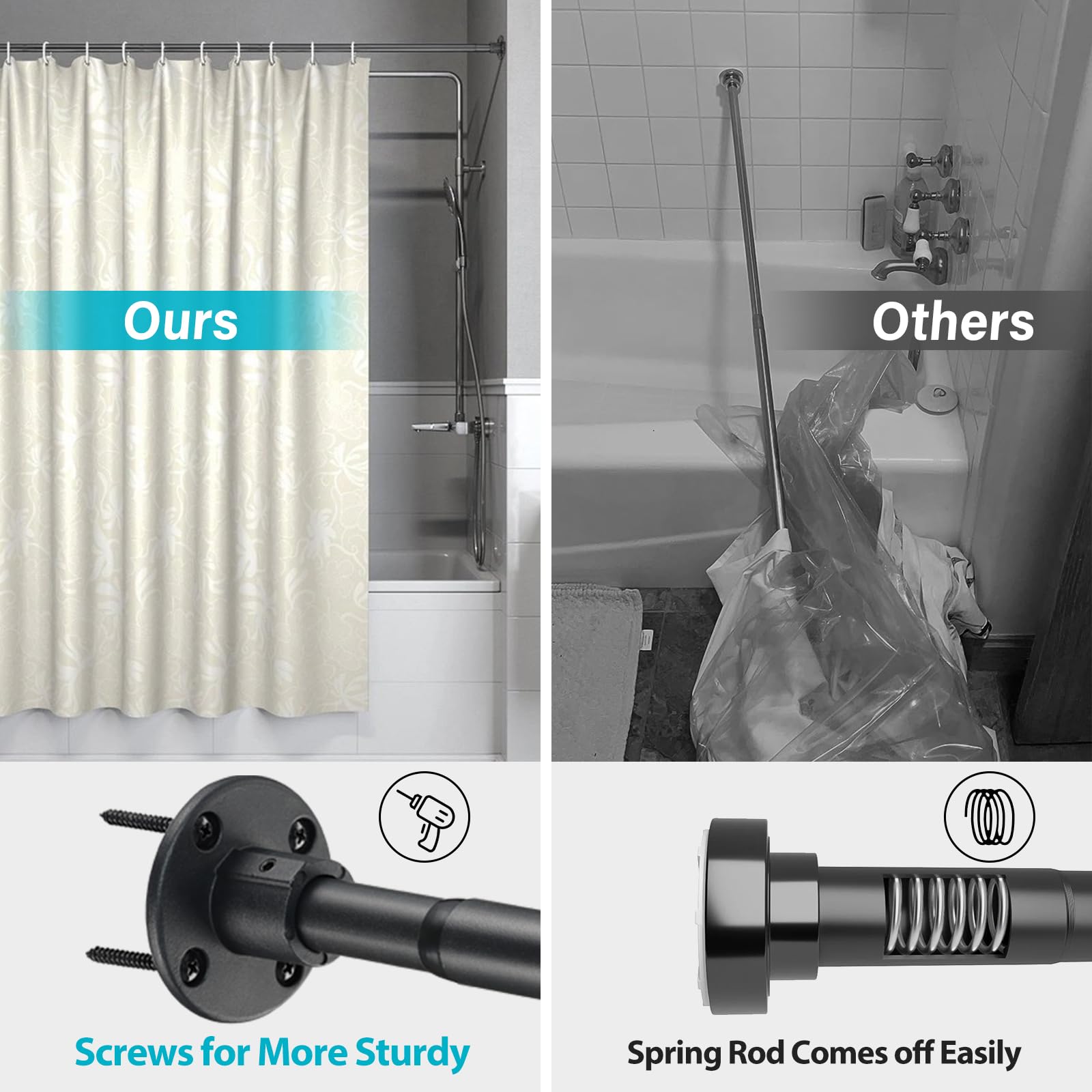 Closet Rods For Hanging Clothes, 15-25 Inch Adjustable Size, Screw Fixing Connection, For Closet Wardrobes Laundry Rv, Black