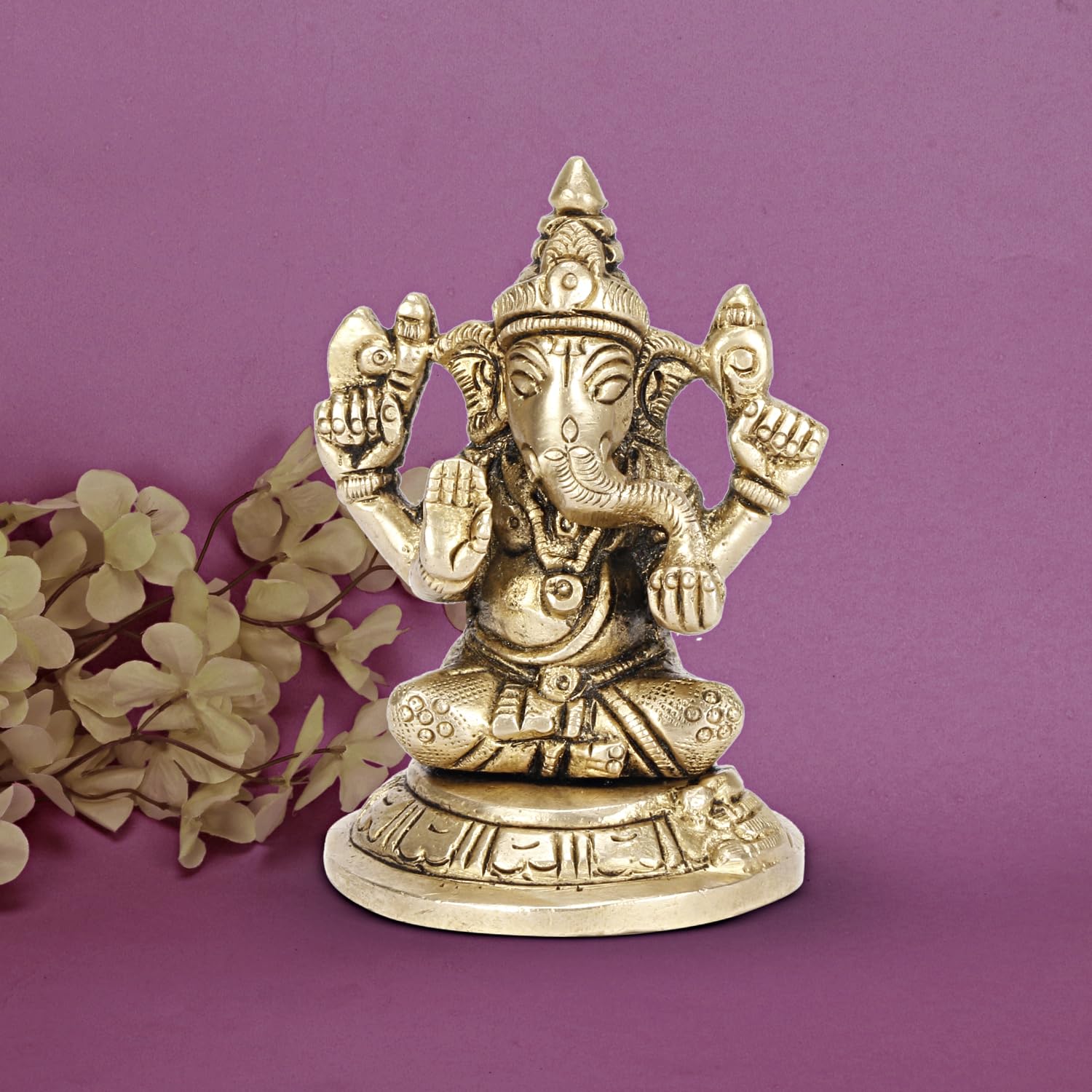 Platinum Brass- Pure Certified Brass Lord Ganesha 7Cm Idol For Home | Ganesh Murti | Unique Design For Desk, Car, And Home Decor