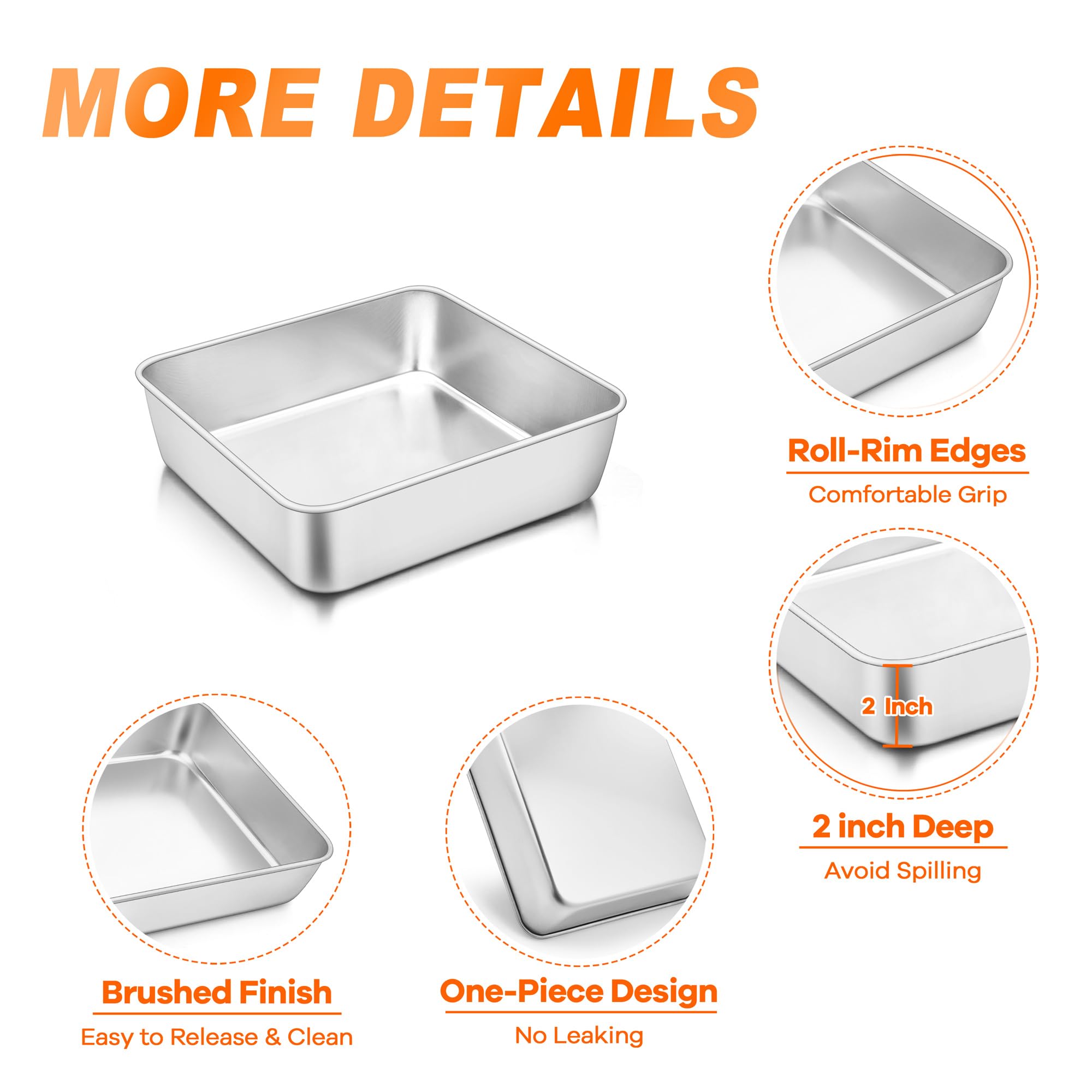 Teamfar Square Cake Pan 6 Inch, Stainless Steel Mini Square Baking Pan For Cake Brownie, Healthy & Sturdy, One Piece Design & Sm