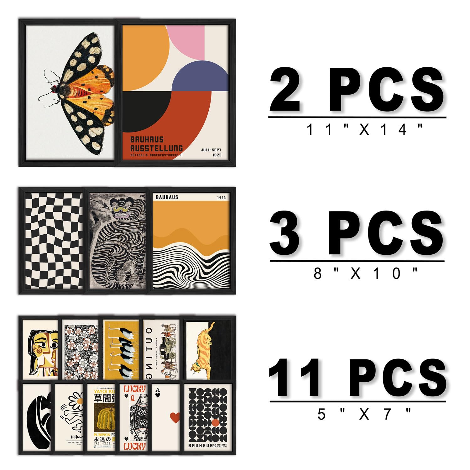 Anerza 16 Pcs Framed Eclectic Wall Art Decor, Modern Maximalist Wall Prints For Bedroom, Gallery Wall Frame Set, Bauhaus Posters