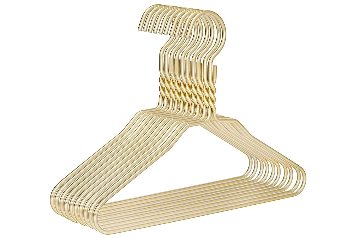 Beautiful 10 Gold Aluminum Kids Metal Suit Hangers Heavy Duty Coat Hangers For Children (12'' Kids/Toddlers Size - Aluminum)